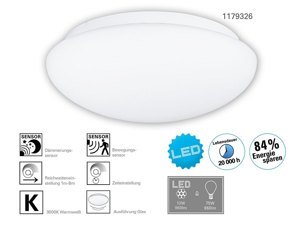 näve Led-plafondlamp Bergen met sensor
