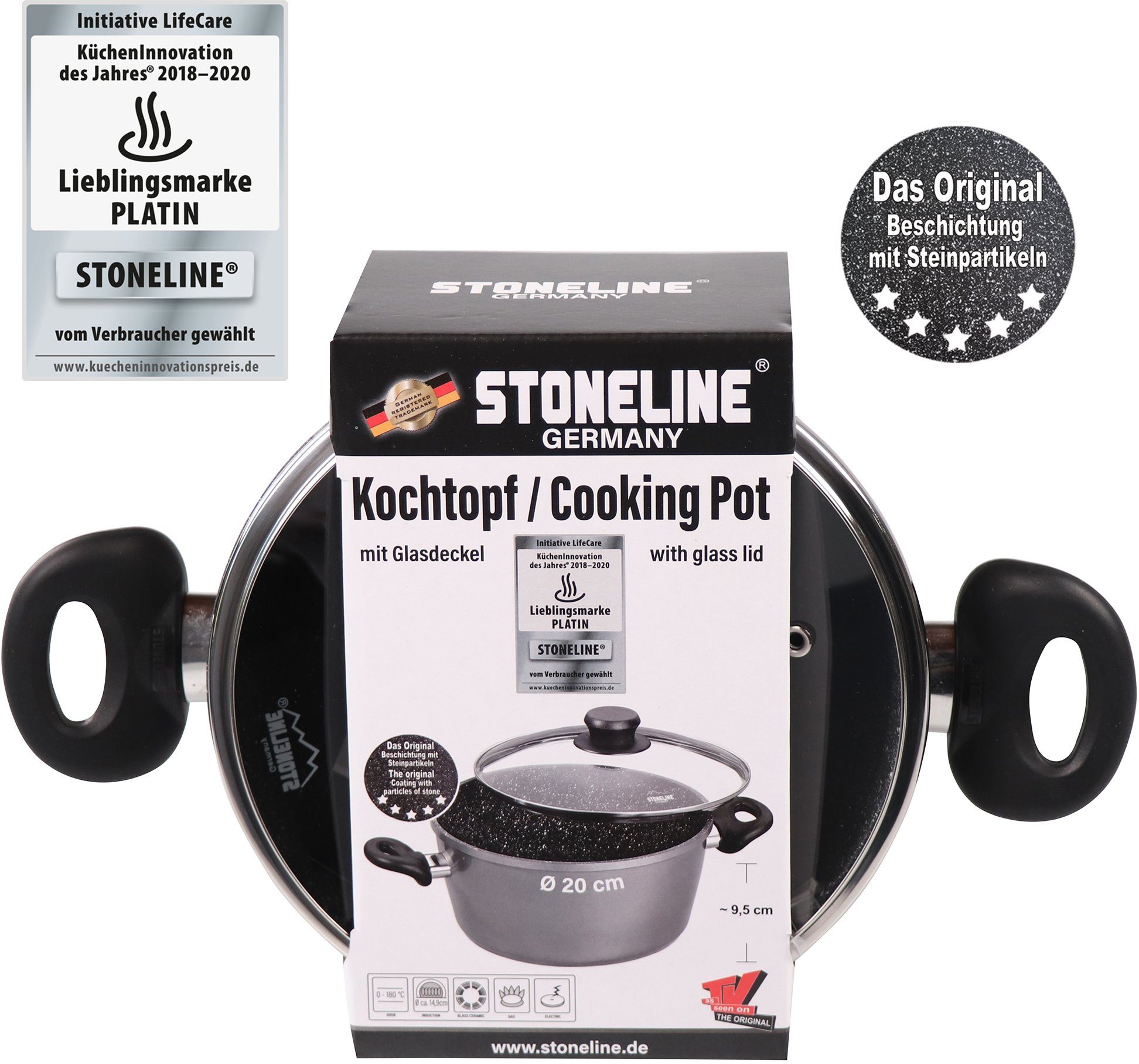 STONELINE Kookpan met glazen deksel, inductie