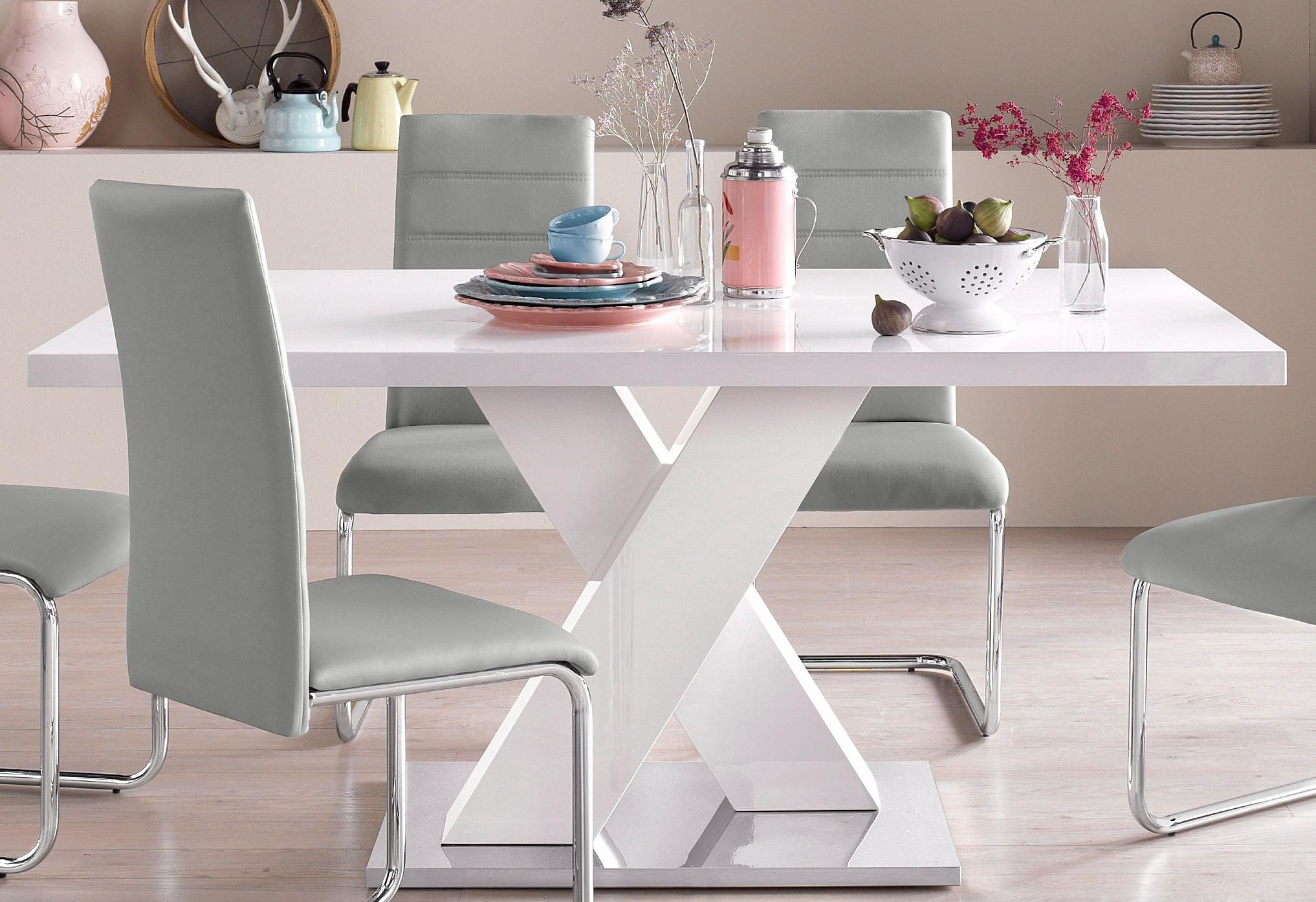 INOSIGN Eettafel Ali, TOPSELLER! Modern design Breedte 160 cm, wit hoogglans, bodemplaat van metaal
