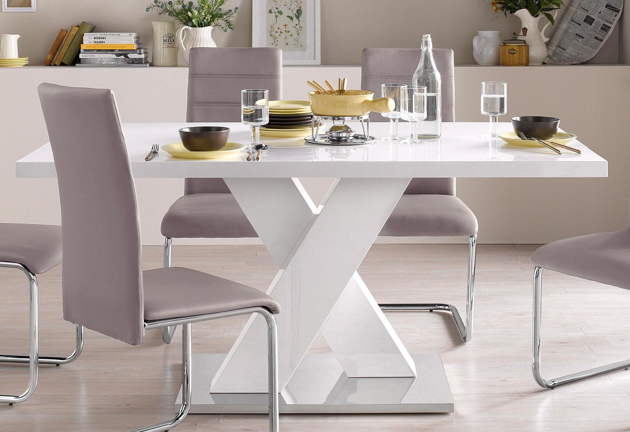 INOSIGN Eettafel Ali, TOPSELLER! Modern design Breedte 160 cm, wit hoogglans, bodemplaat van metaal