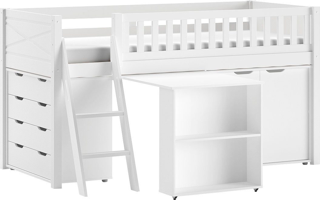 Vipack Speelbed met veel functionaliteit op een kleine ruimte, lf 90x200 cm, grenen wit gelakt kinderbedden wit