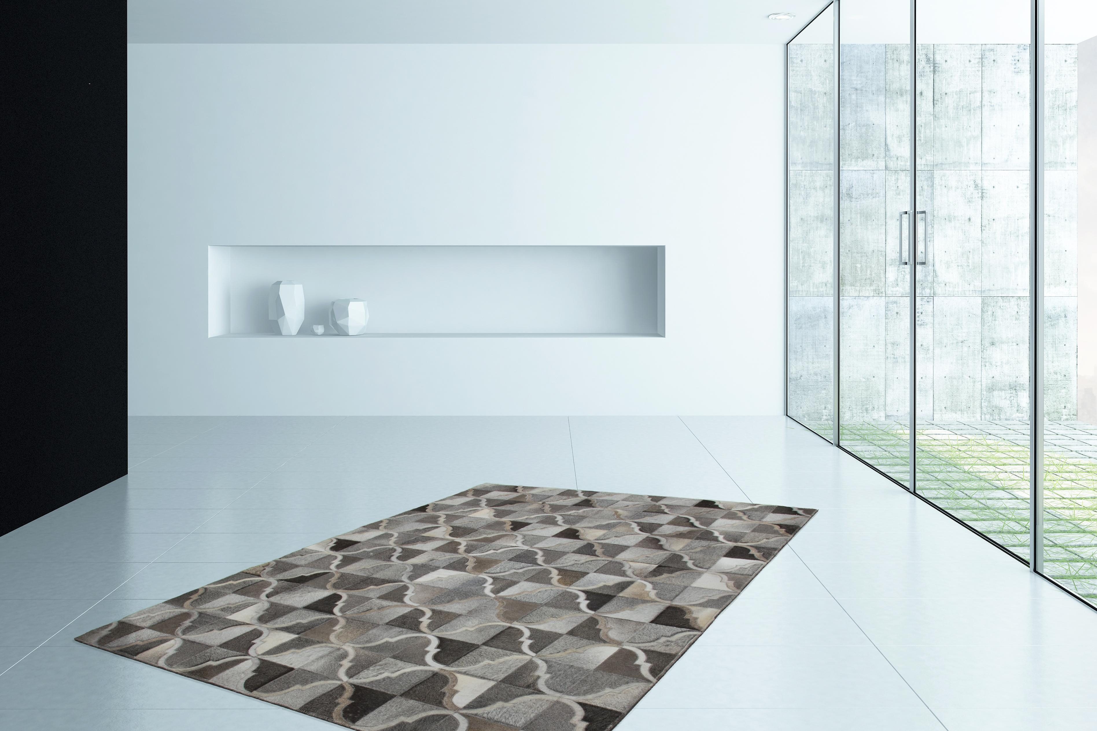 Kayoom Vachtvloerkleed Lavish 310 leren tapijt Patchwork echt leer bont, woonkamer
