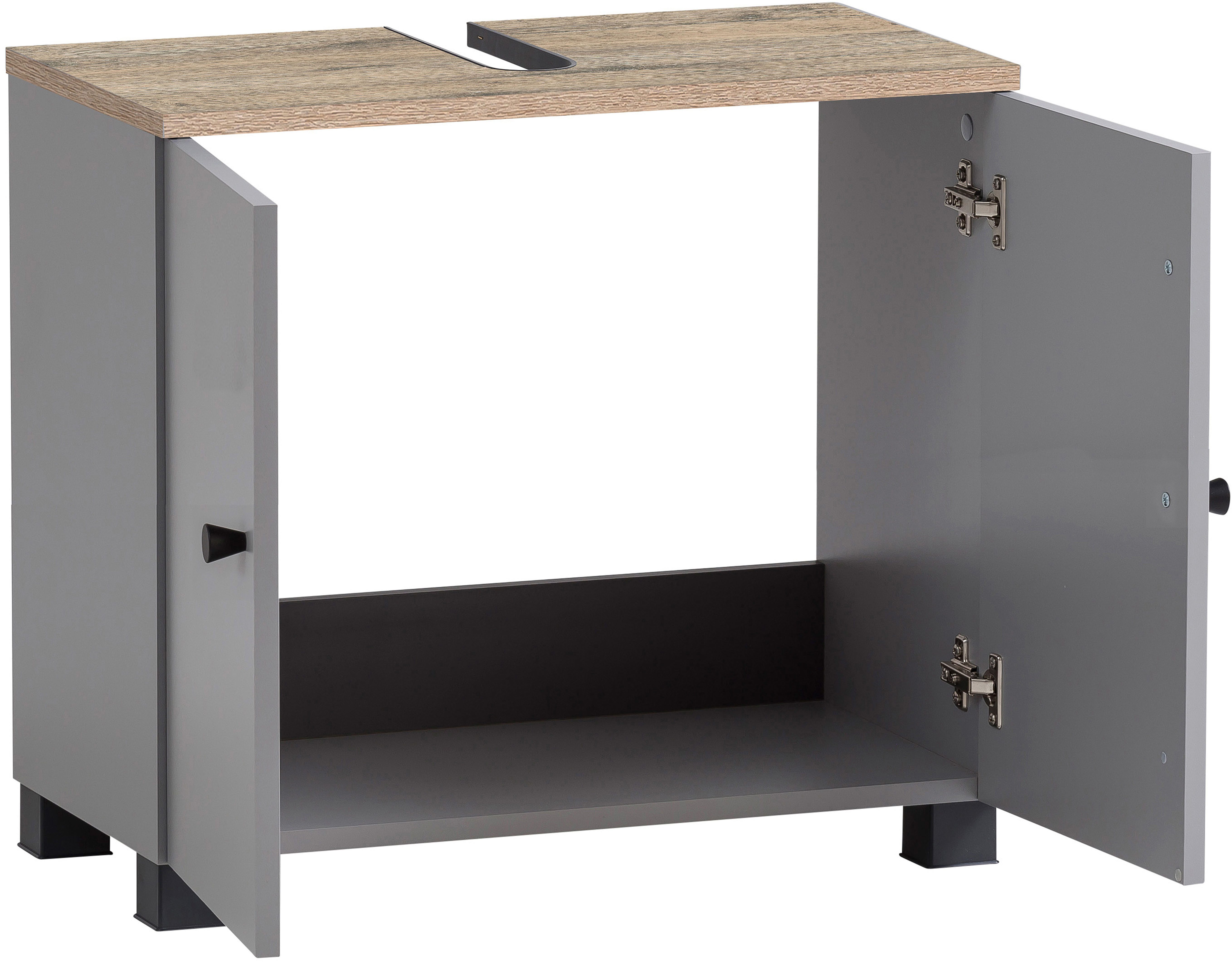 Schildmeyer Wastafelonderkast Balto, breedte 59 cm Bovenblad met voelbare houtstructuur en sifonuitsparing