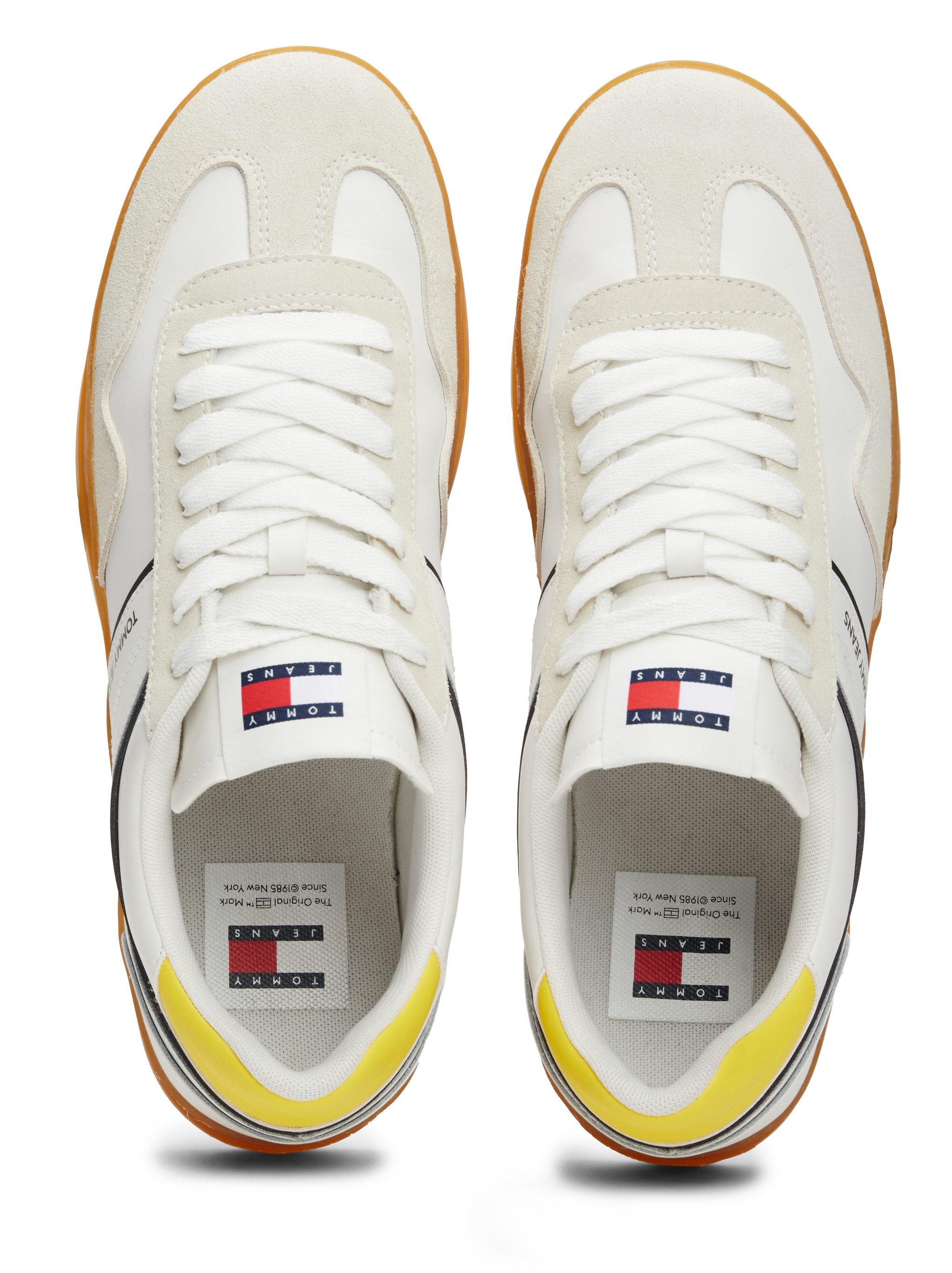 TOMMY JEANS Plateausneakers TJM LEATHER RETRO CUPSOLE , vrijetijdsschoen, lage schoen, veterschoen met contrasterende details