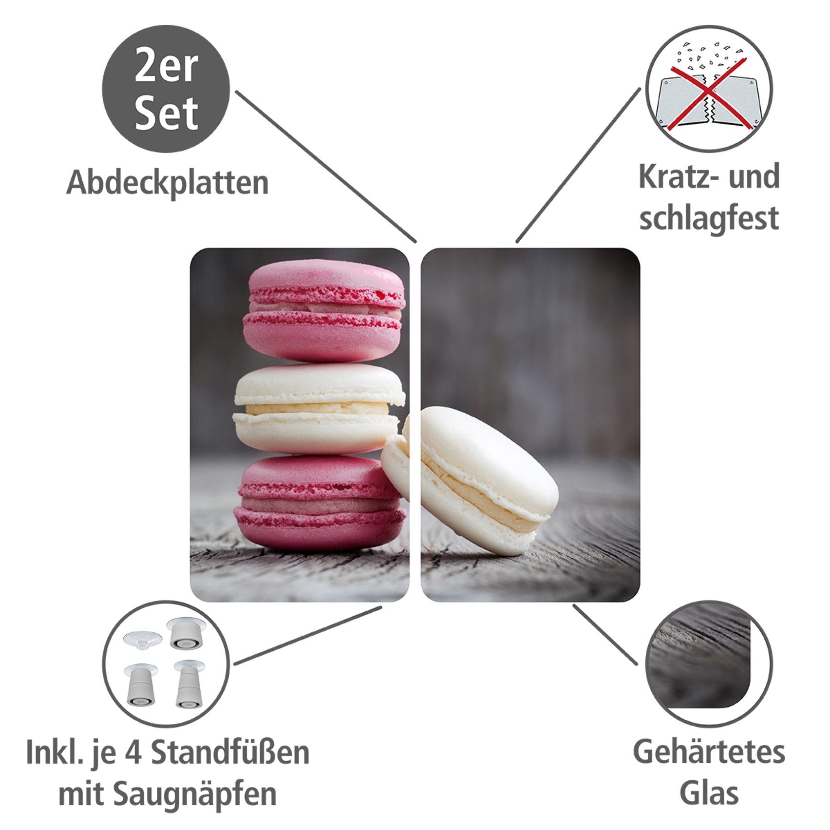WENKO Kookplaatdeksel Universeel model Macarons (set, 2-delig)