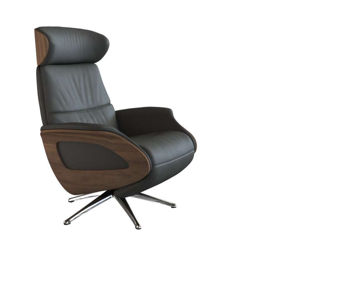 FLEXLUX Relaxfauteuil Clement praktische elektrische fauteuil Maat M, elektrische rug- en voetensteun, accu, armleuning Walnoot, aluminium voet