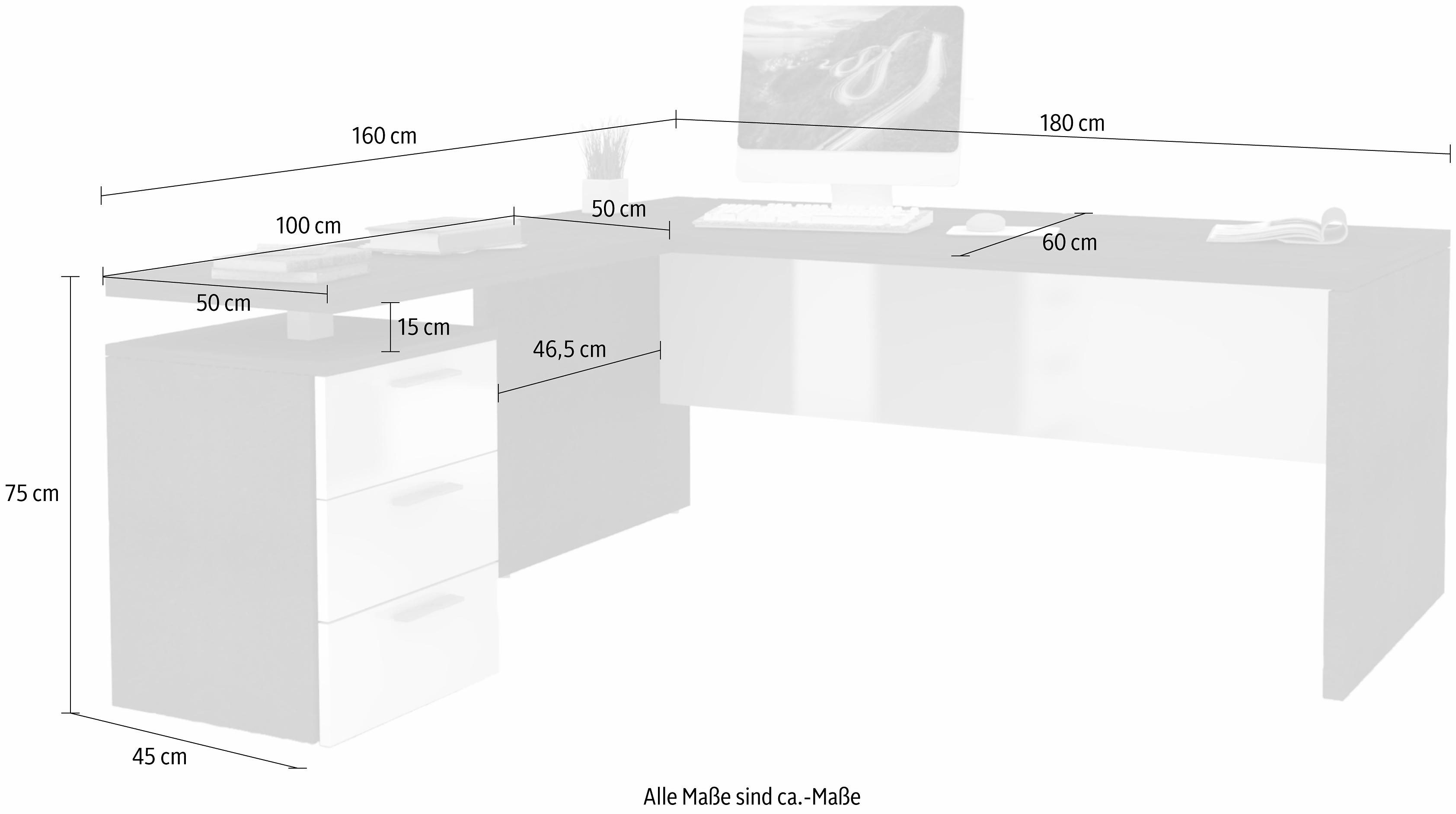 INOSIGN Hoekbureau New Selina Bureau, lades, met of zonder monitorsteun, B 180/160 cm