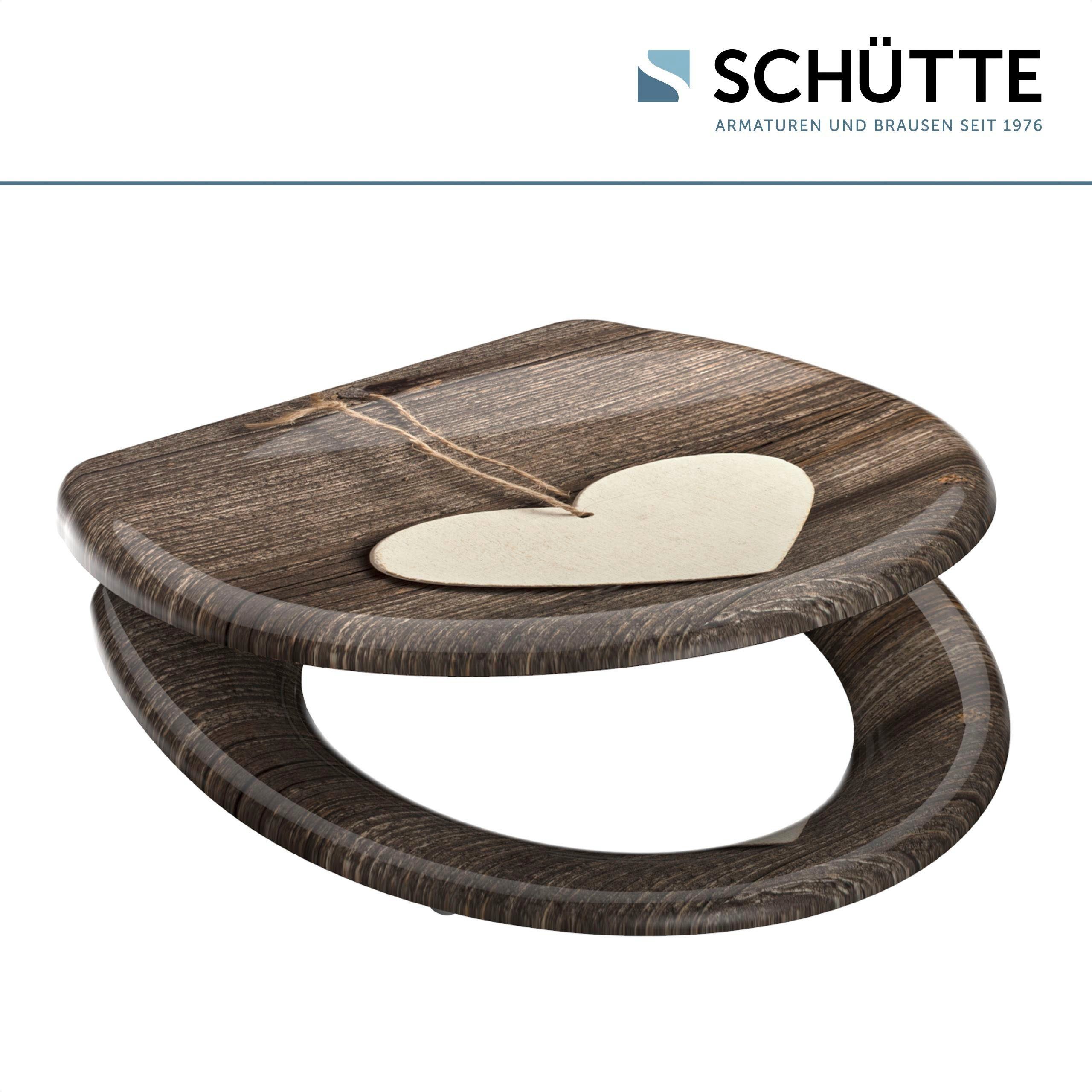 Schütte Toiletzitting Wood Heart Duroplast, met softclosemechanisme en snelsluiting