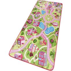 hanse home vloerkleed voor de kinderkamer sweettown robuuste straten-speelmat, korte pool, kinderkamer, slijtvast, gemakkelijk in onderhoud, roze roze