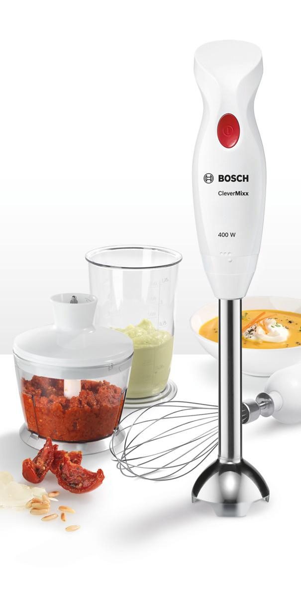 BOSCH Staafmixer CleverMixx MSM24500, Edelst. Mixvoet, hakker, garde, wit
