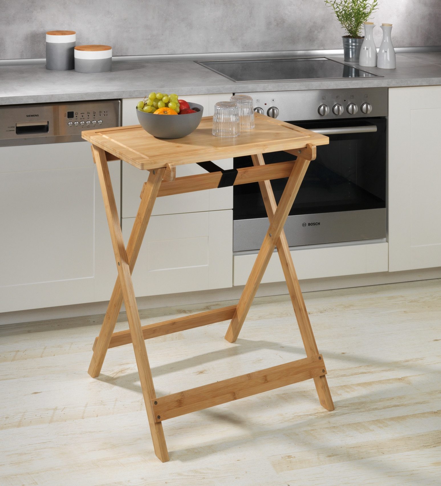 WENKO Klaptafel Model Lugo Bijzettafel met snijplank en afneembare dienblad, bamboe