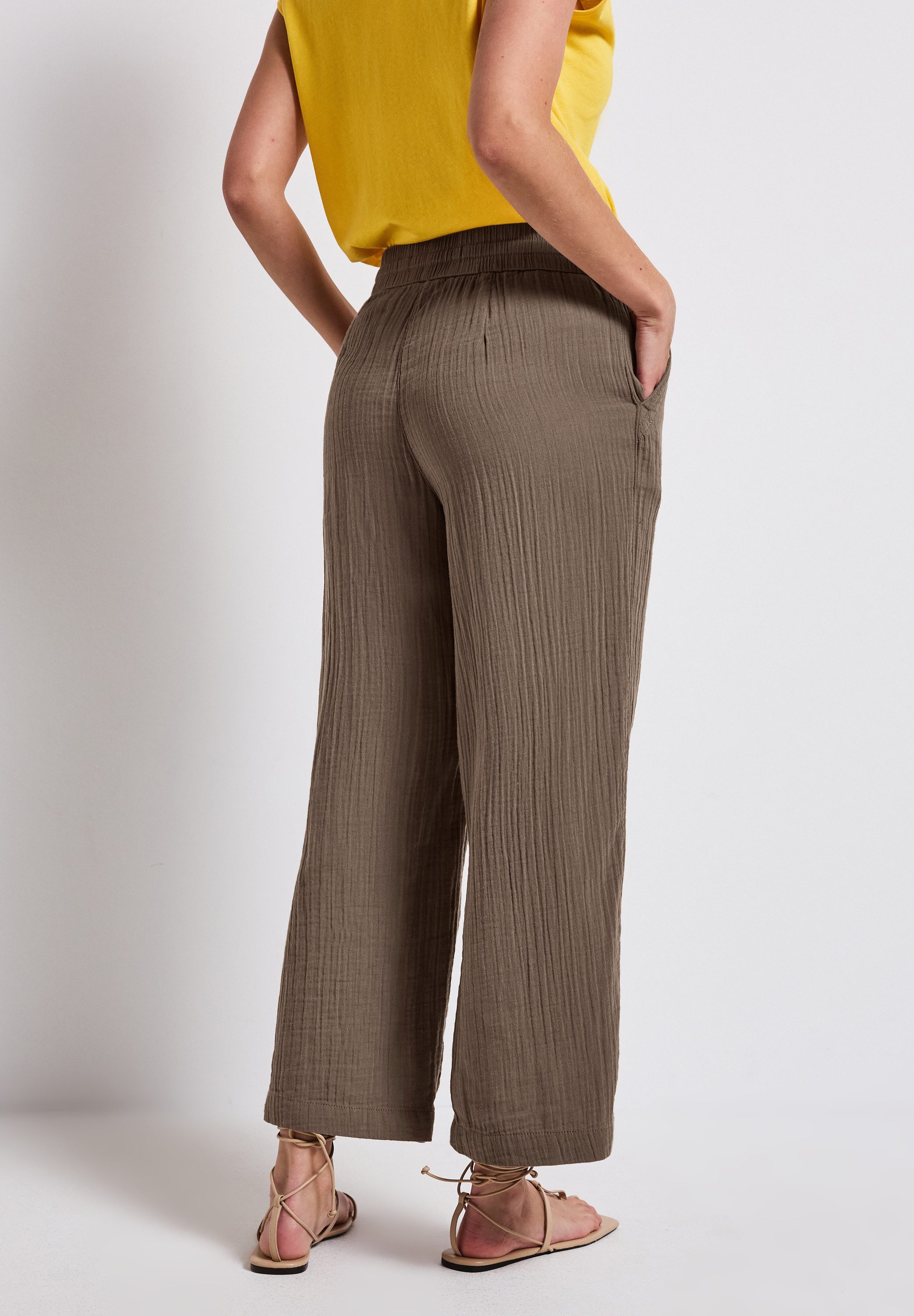 STREET ONE Stoffen broek met elastische tailleband en tunnelkoord, in muslin-look