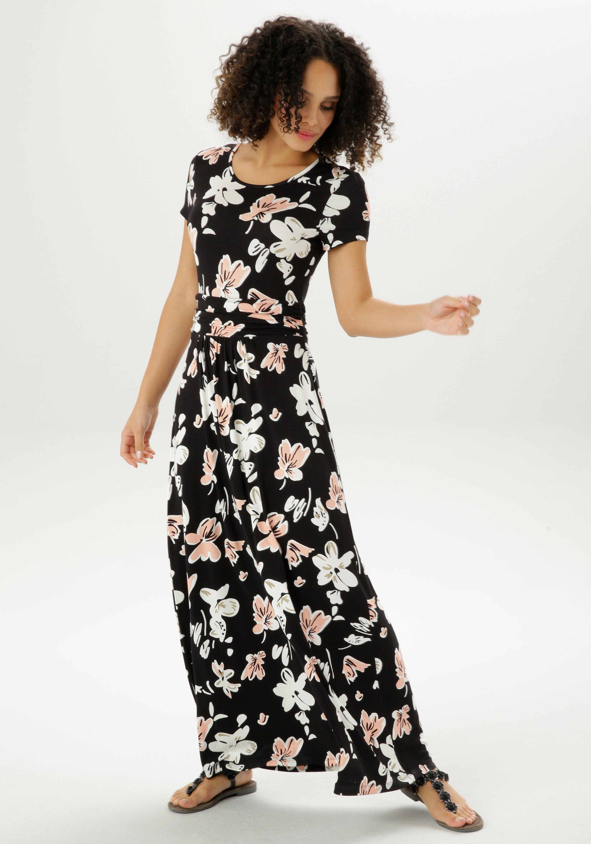 Aniston SELECTED Zomerjurk met gerimpelde tailleband dames zomerjurken maat 38 zwart