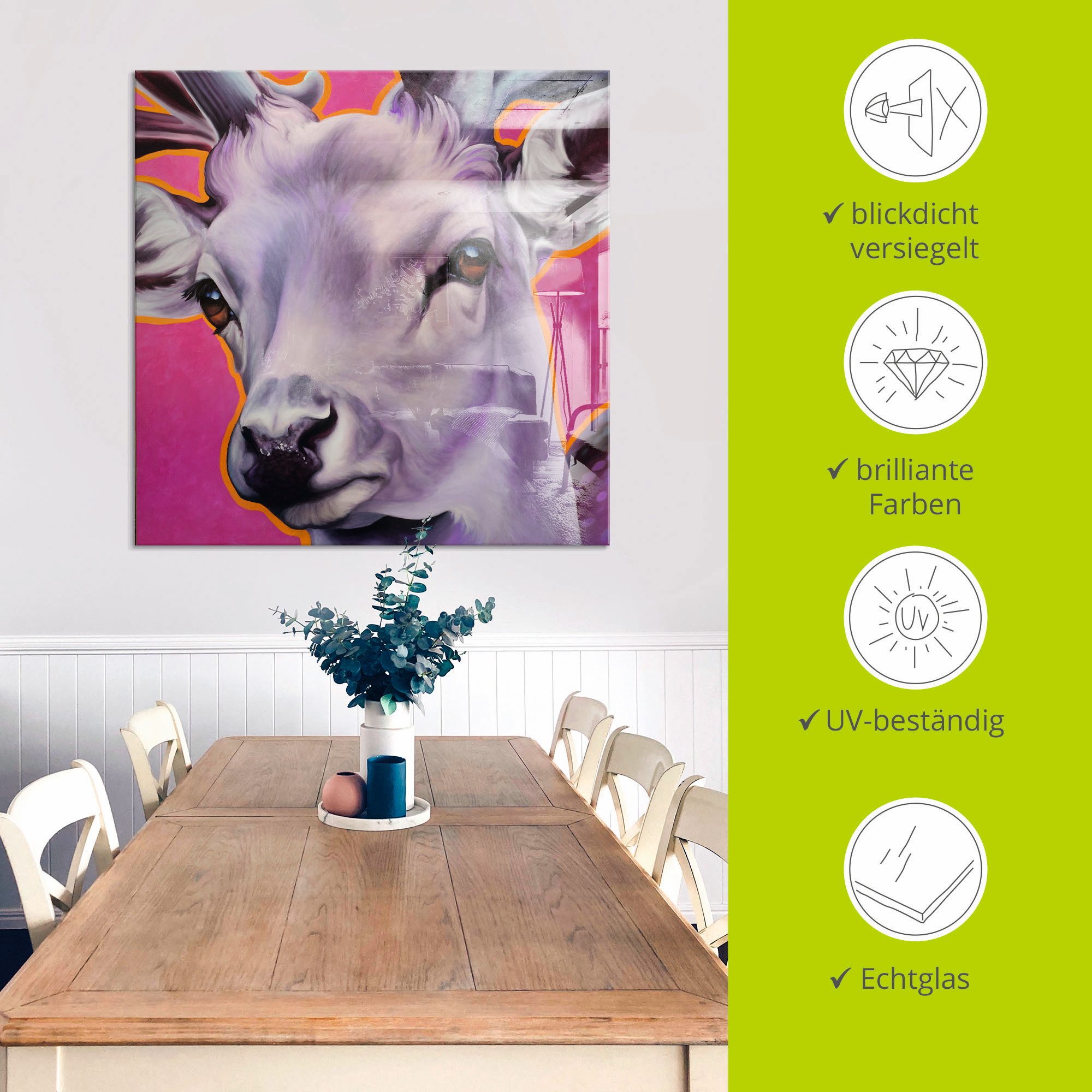 Artland Print op glas Edelhert pink in verschillende maten