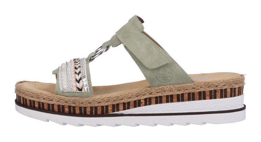 Rieker Slippers , sleehak, zomerschoen, pantoffels met decoratieve kralen