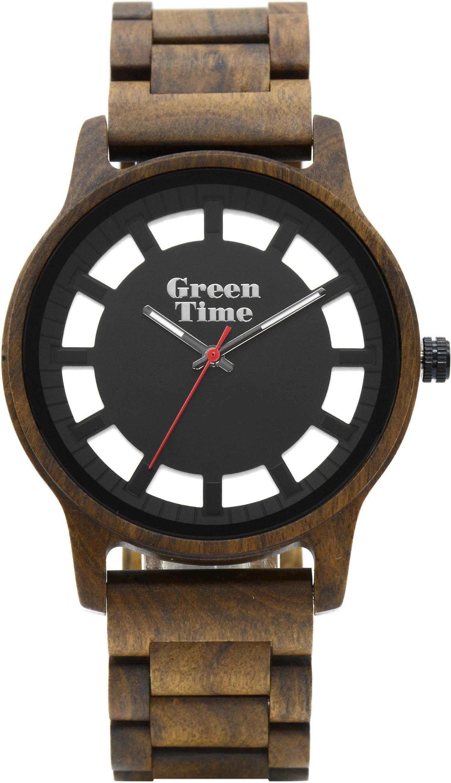 GreenTime Kwartshorloge ZW167A Polshorloge, herenhorloge, houten horloge, lichtgevende wijzers,...