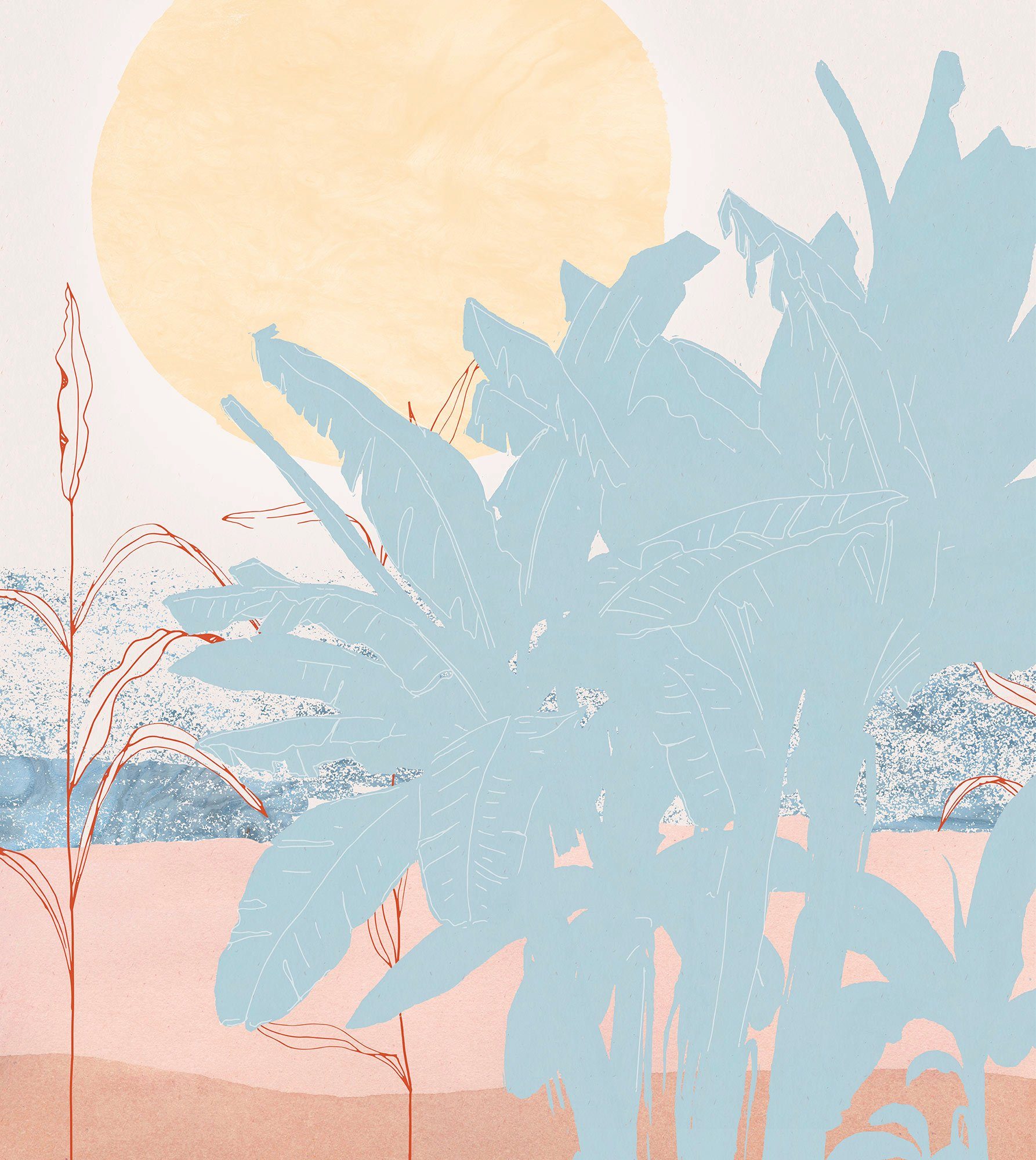 Komar Vliesbehang Digitale print vlies - Banana Leaves - Afmeting 250 x 280 cm zelfklevend behang multicolor
