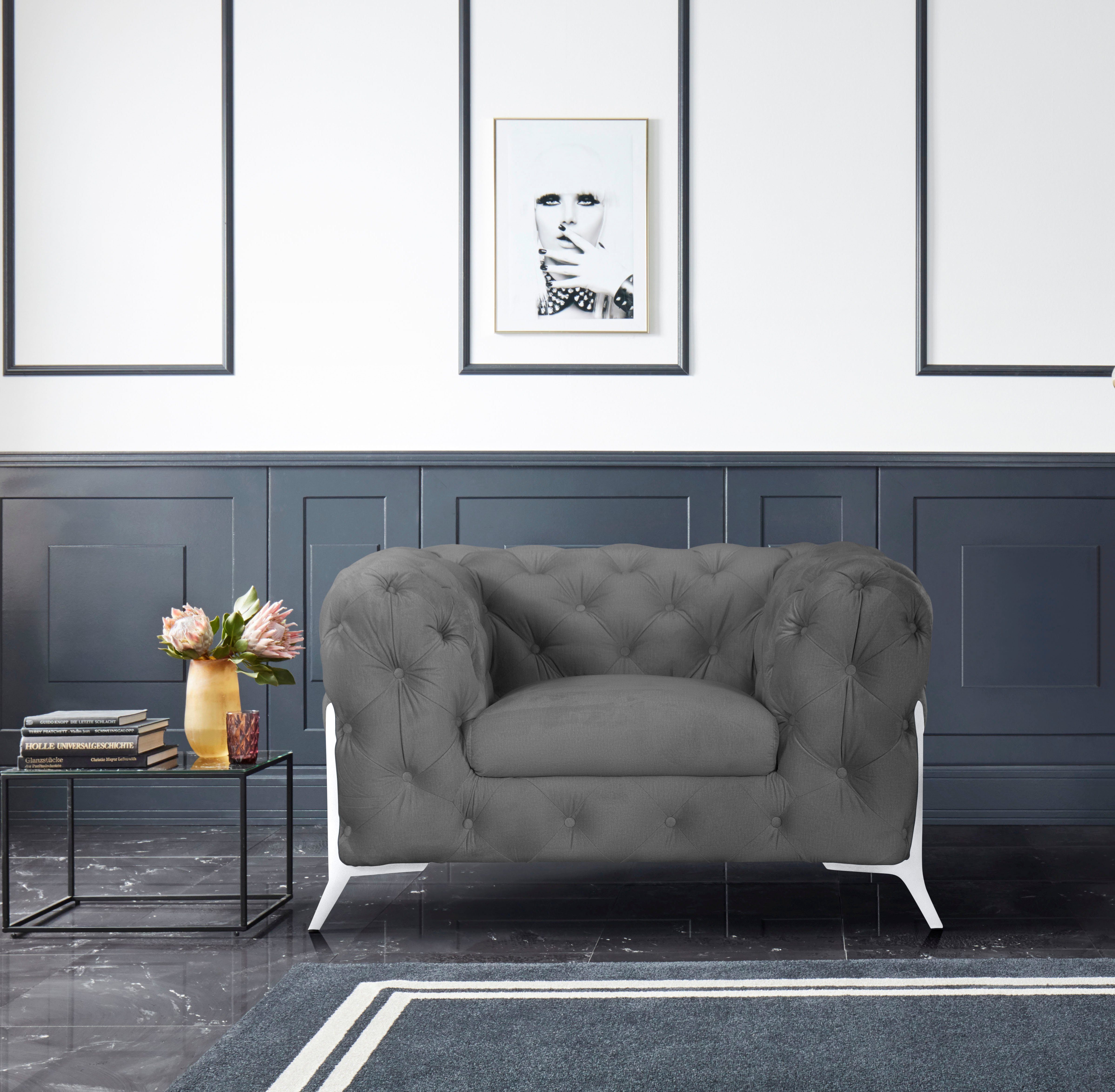 Leonique Chesterfield-fauteuil Amaury Fauteuil luxueuze capitonnage, moderne chesterfield look, kleur van de poten ter keuze