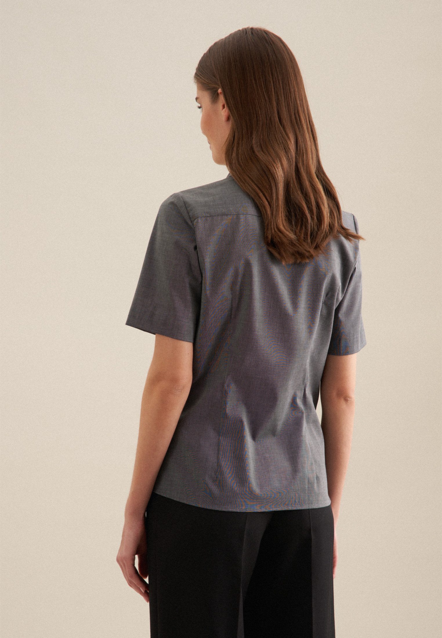 seidensticker Overhemdblouse Zwarte roos Korte mouwen kraag uni