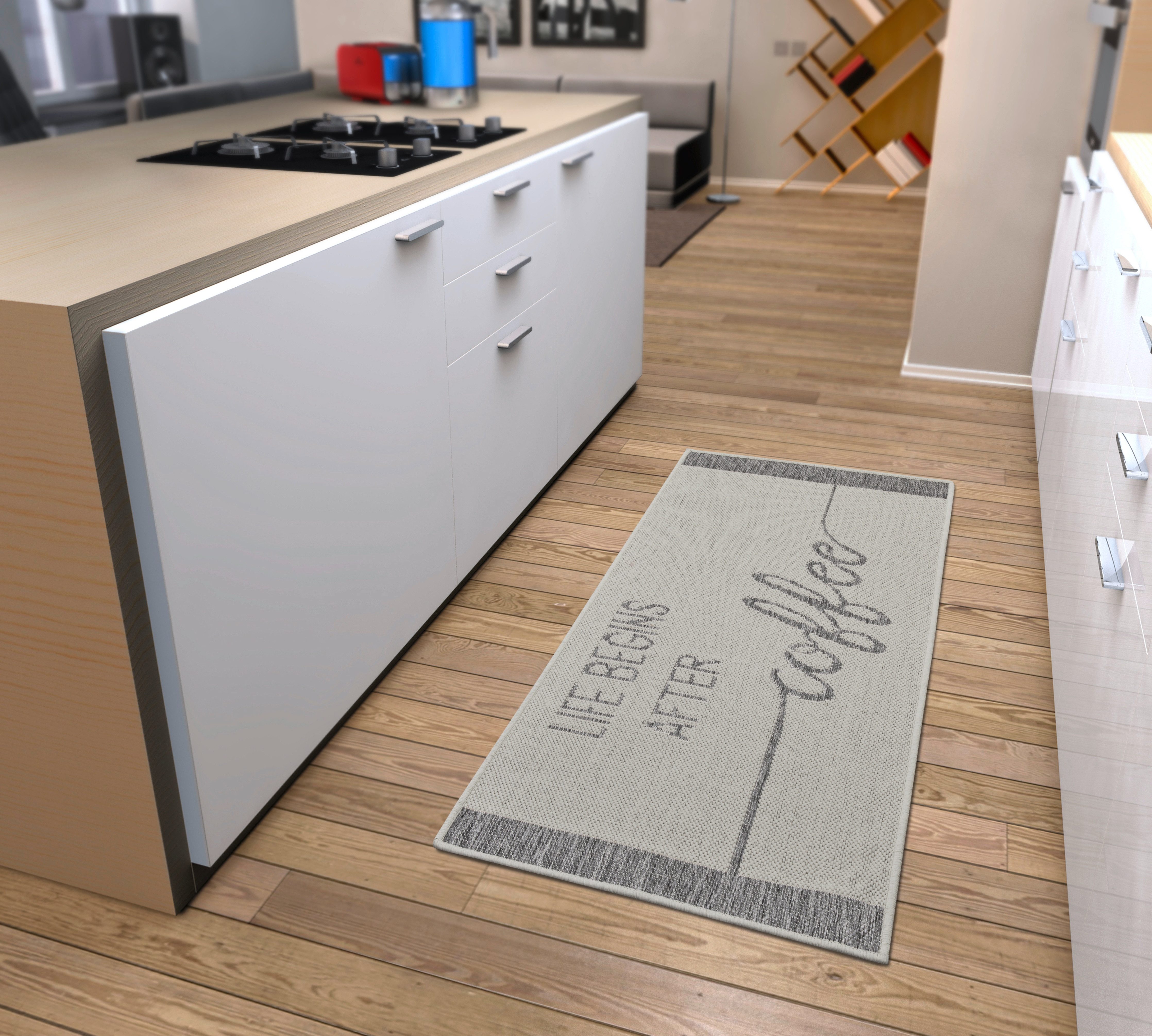HANSE Home Keukenloper Life Begins After Coffee Loper, antislip, keukenkleed, keuken, vloerkleed, gemakkelijk in onderhoud
