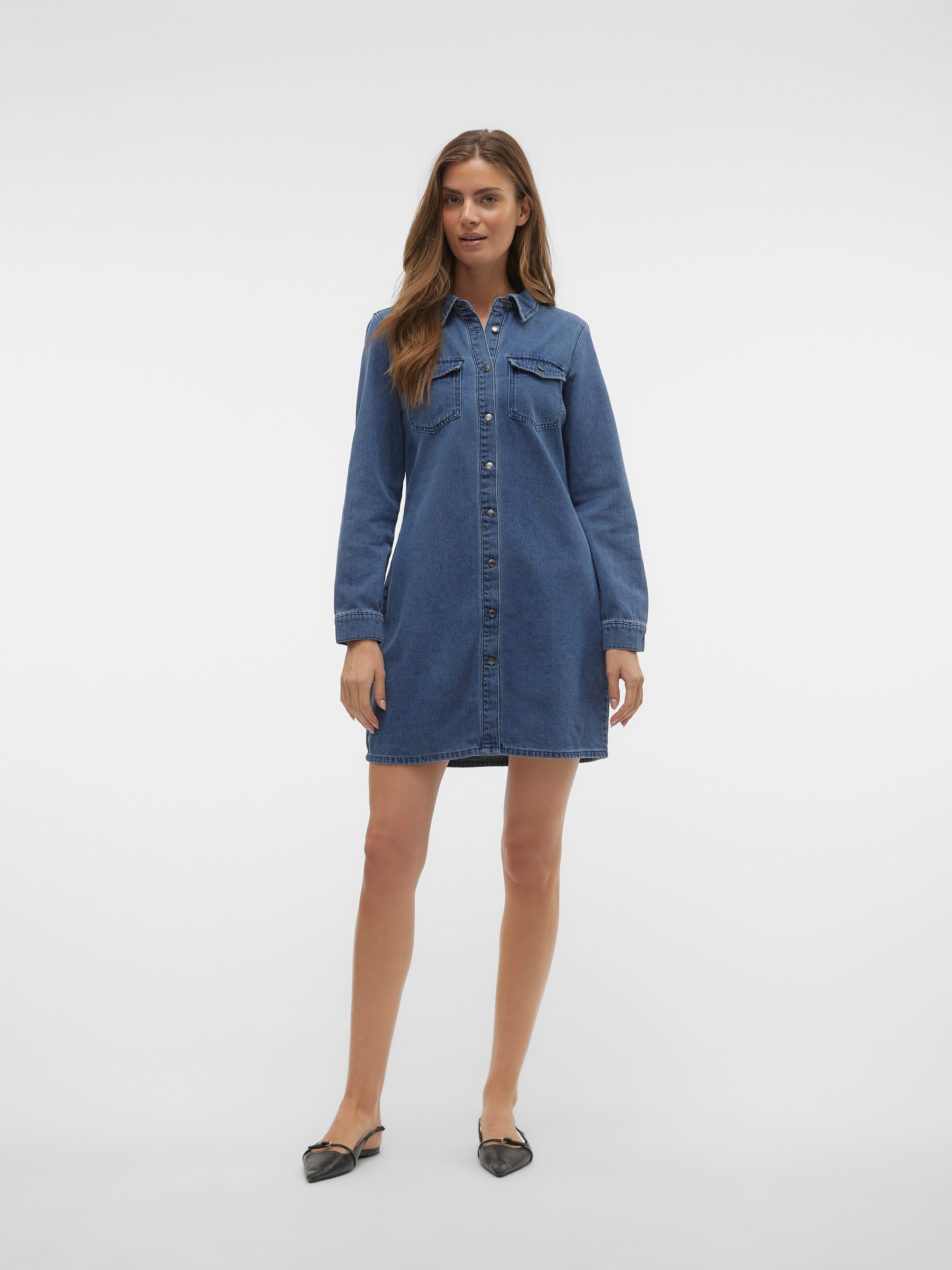 Vero Moda Jeans jurk VMJENNIE LS SHORT DENIM DRESS GA NOOS