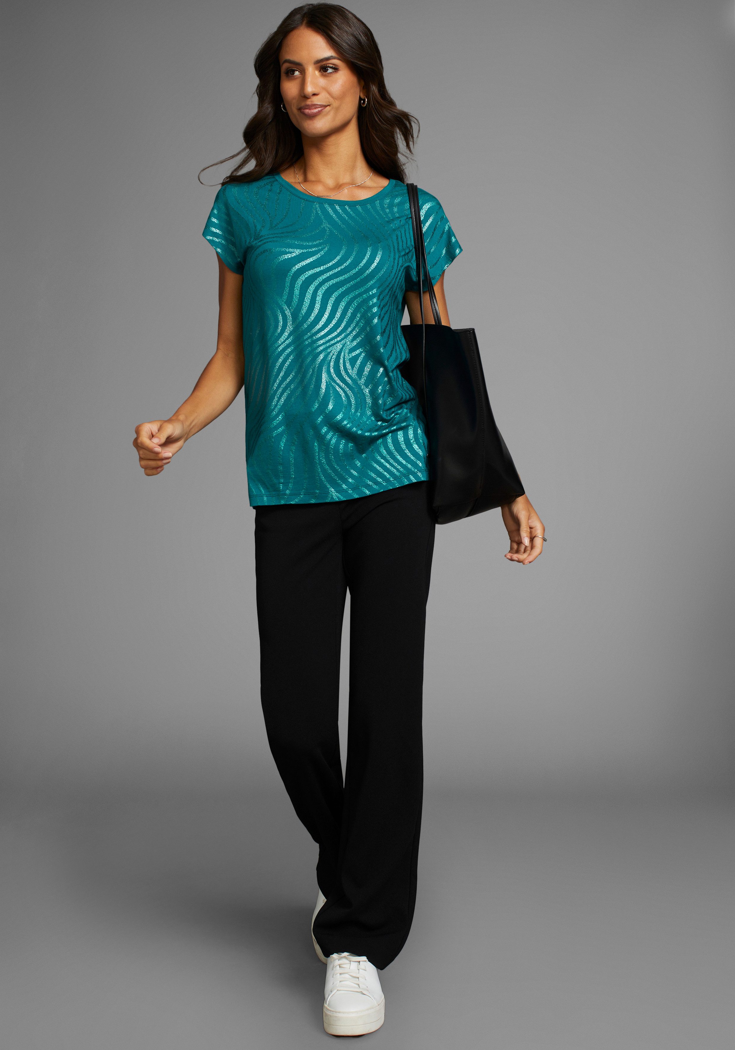 Laura Scott Shirt met ronde hals Korte mouwen figuurvolgend van elastische single jersey