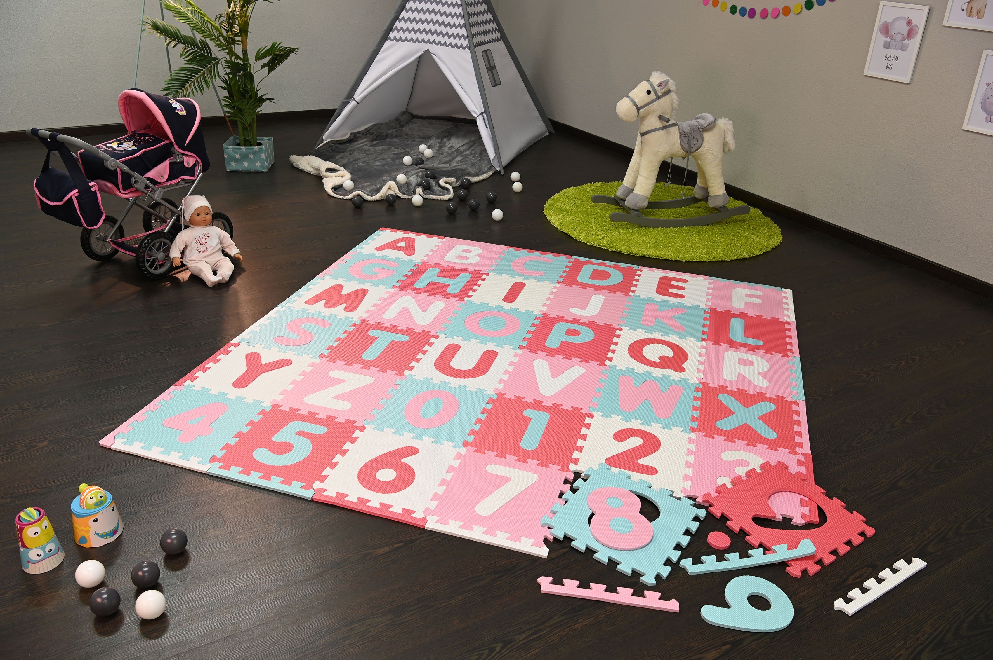 Knorrtoys® Puzzel Alfabet + getallen, pink-roze