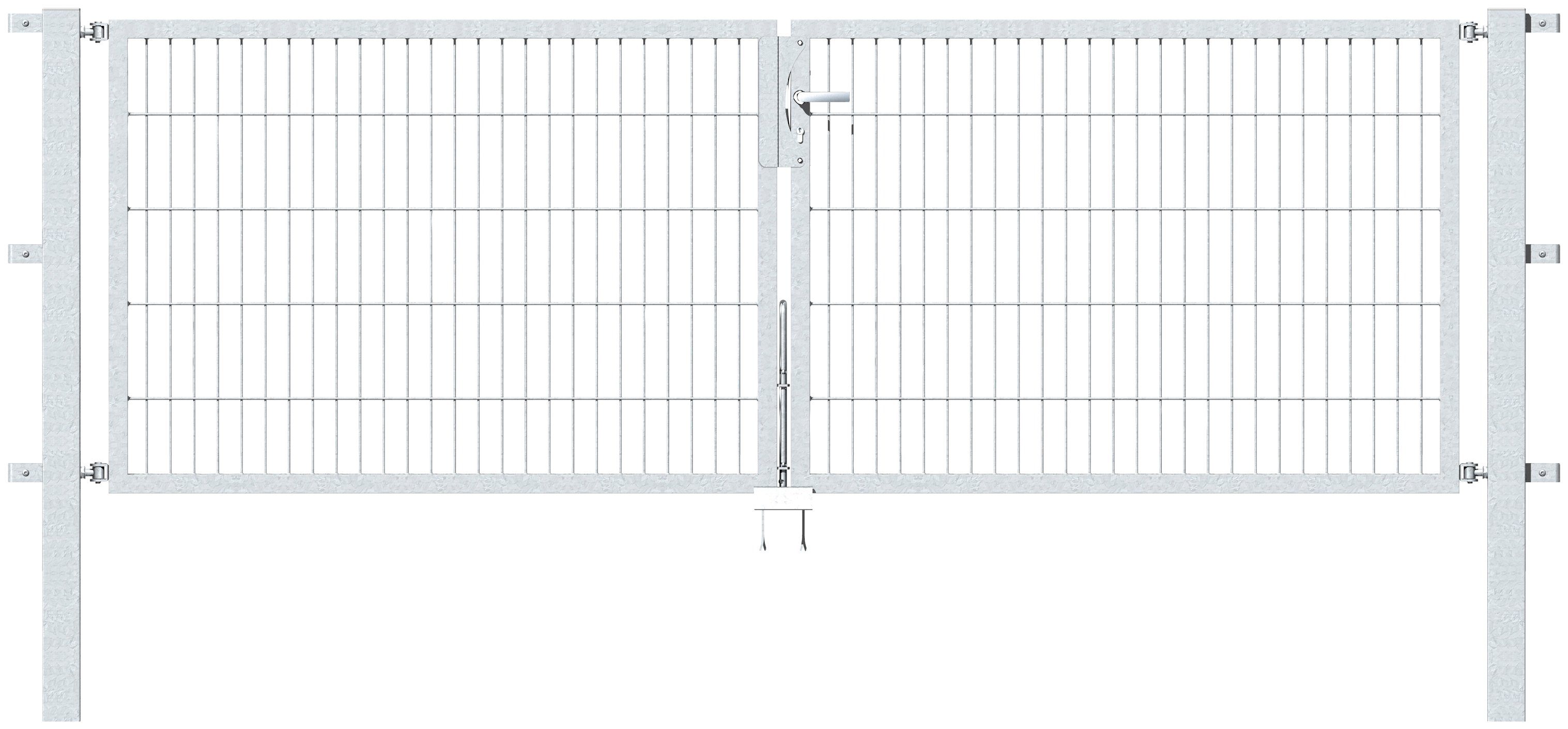GAH Alberts Deur met dubbel hek Flexo 300 cm breedte (150 cm + 150 cm), in verschillende hoogten hekken maat 300 cm x 100 cm zilver(kleur)