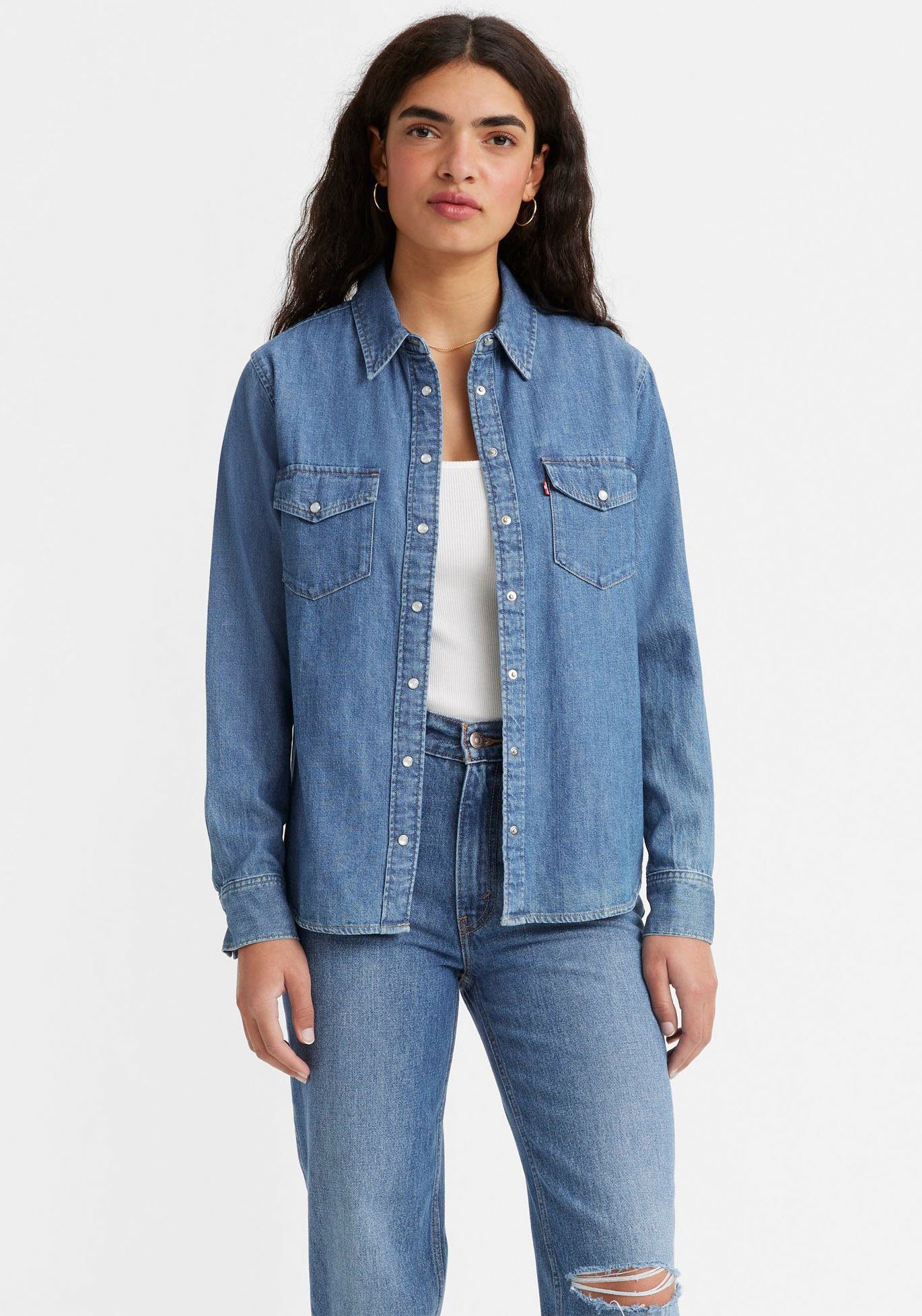 Levi's Jeans blouse ESSENTIAL WESTERN met borstzakken met drukknopen dames spijkerblouses maat M (38) blauw