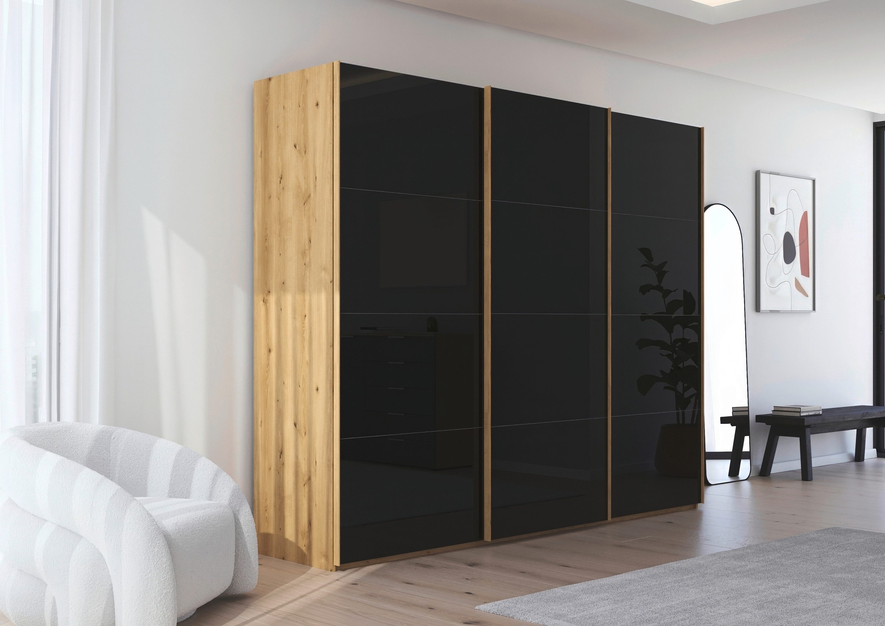 rauch Schuifdeurkast Kledingkast Kast Garderobe Slaapkamerkast SCALE-FYRA edel vierdelige deuren met glas-front veel kleuren made in germany