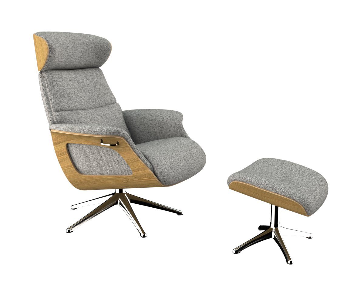 FLEXLUX Relaxfauteuil Clement relaxstoel, gestoffeerde stoel, ligstoel, TV-stoel, Rug- & hoofdverstelling, draaibaar, armleuning eiken, voet aluminium