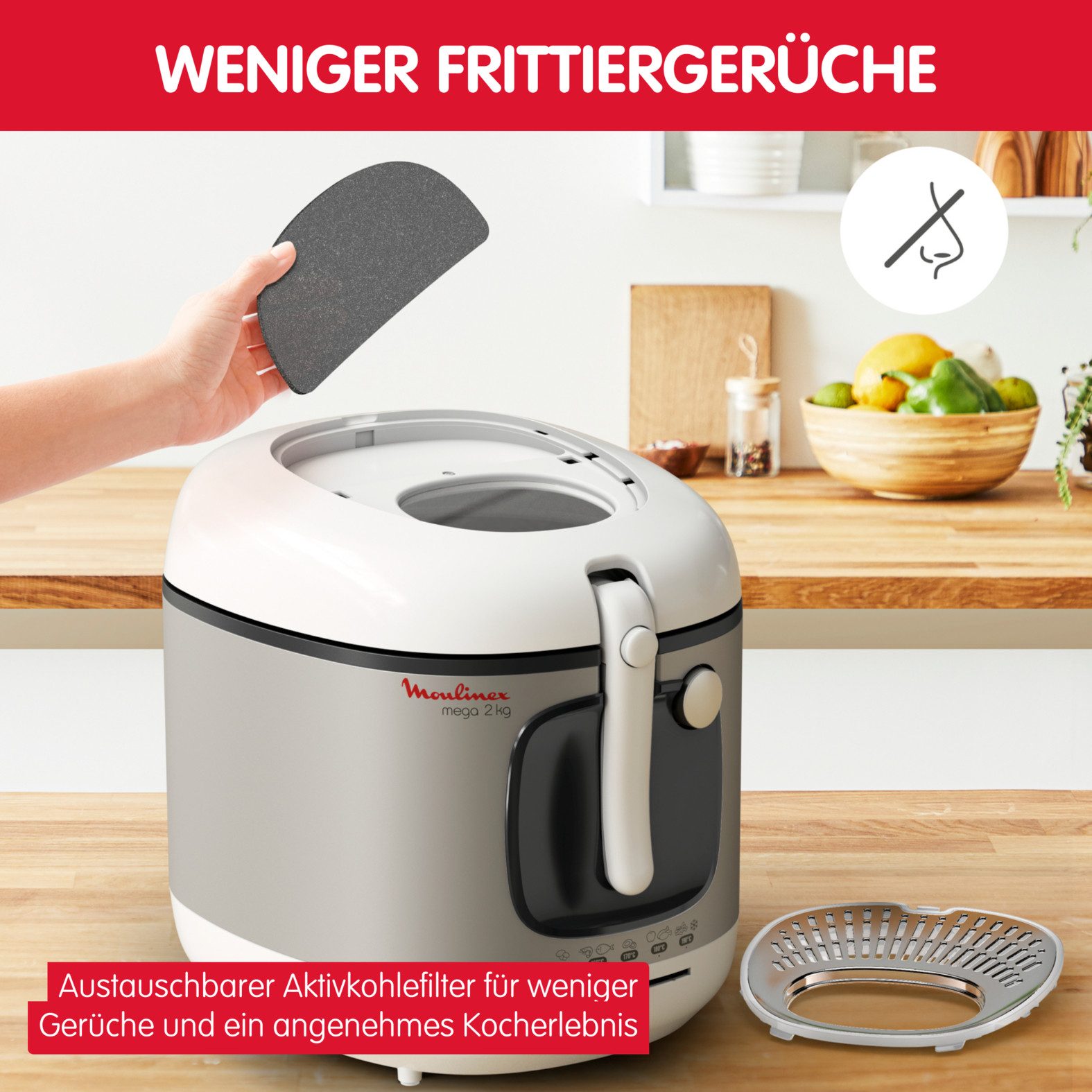 Moulinex Friteuse Mega Capaciteit 2 kg, voor 8 personen, anti-geurfilter, AM4800