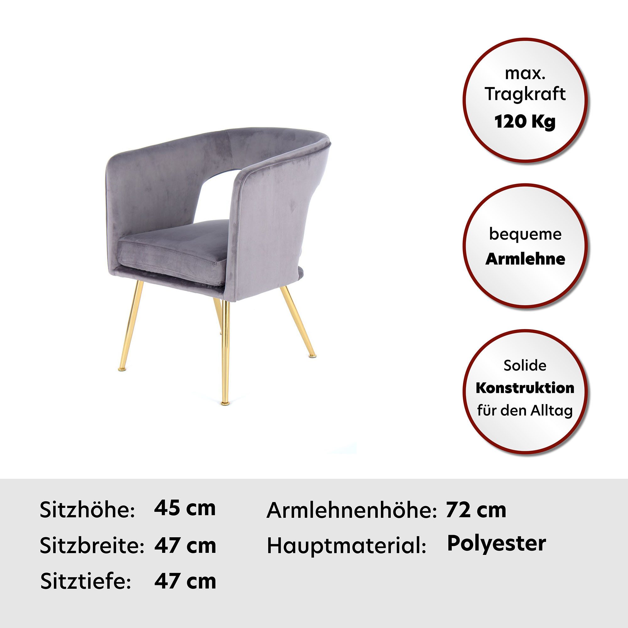 Kayoom Stoel Jolene 125, eetkamerstoel, elegante stofbekleding fluweelzachte bekleding, rugleuning en armleuningen afgerond (1 stuk)