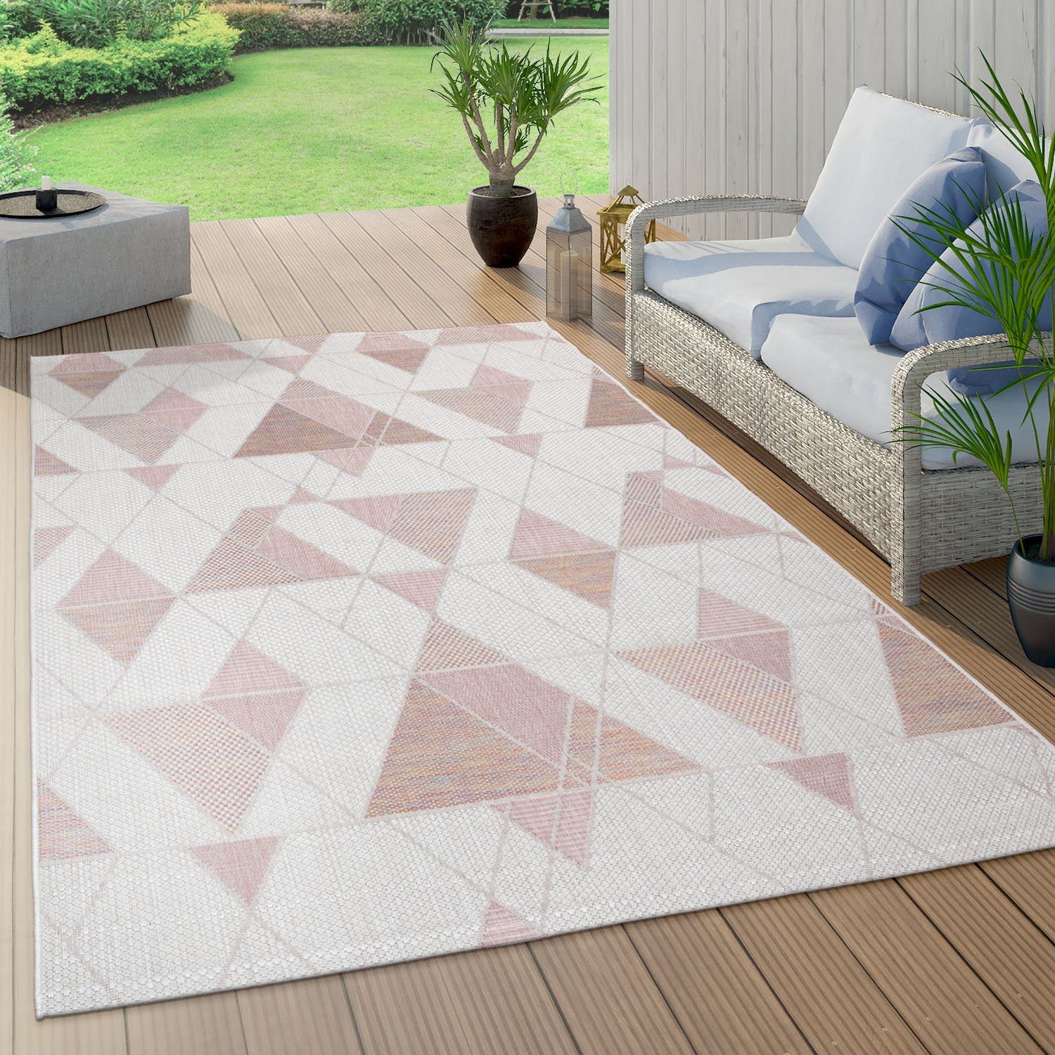 Paco Home Vloerkleed Kuba 130 Platweefsel, modern design, pastelkleuren, geschikt voor buiten
