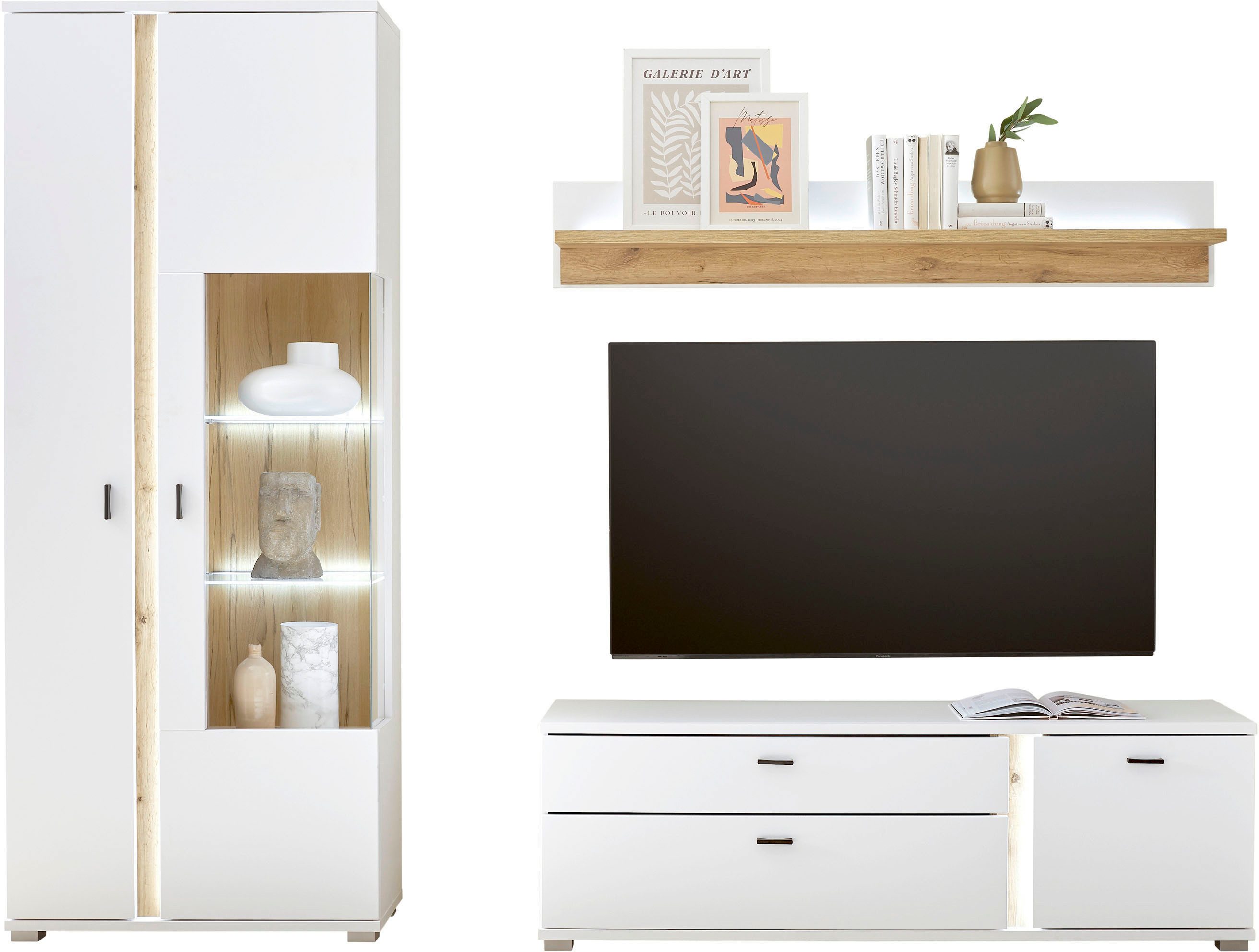 INOSIGN Wandmeubel Long Island in moderne trendkleur, inclusief verticale verlichting, breedte 240 cm (set, 3-delig) tv-wandmeubels wit