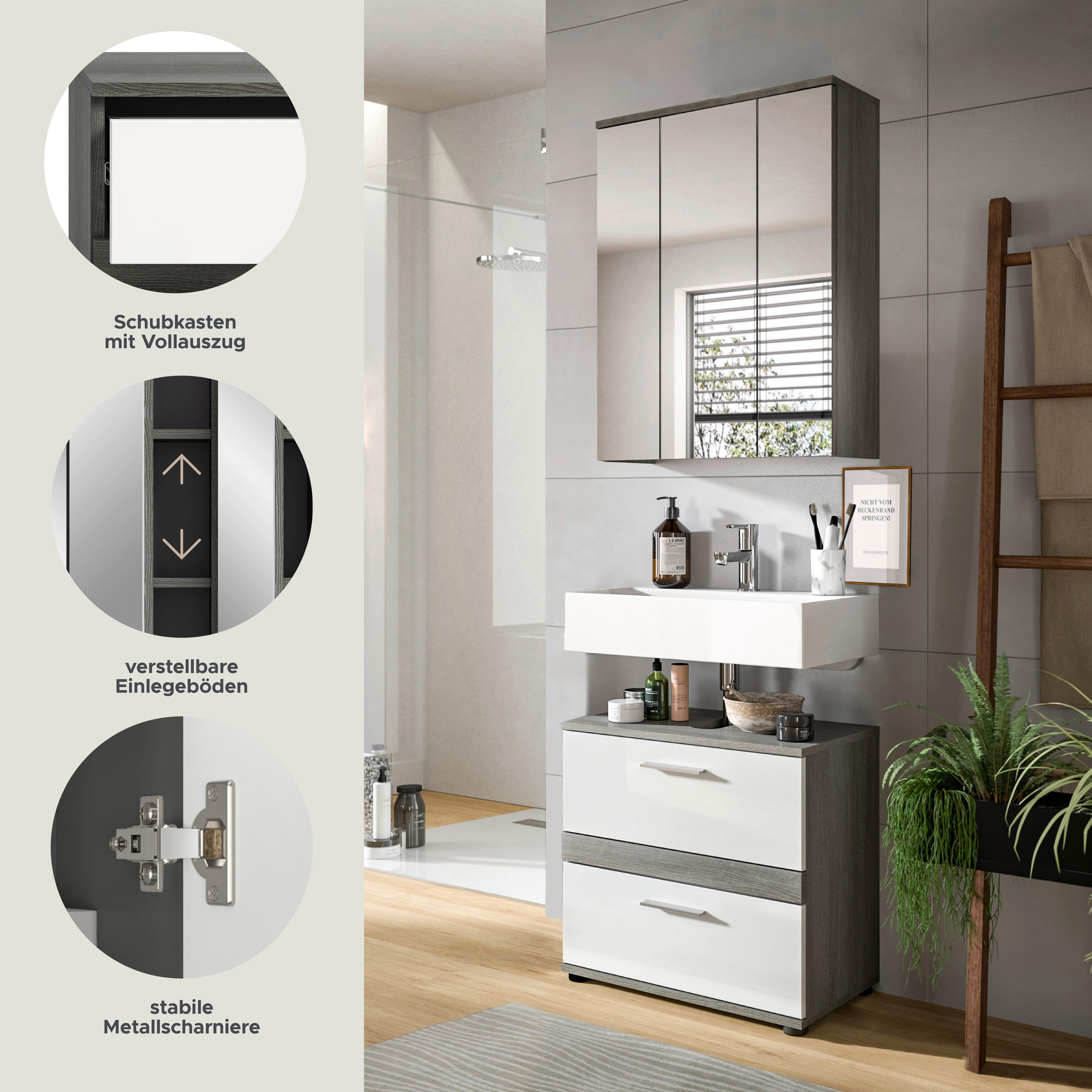 welltime Badmeubelset Lucca, bestaande uit: 1x wastafelonderkast & 1x spiegelkast (set, 2 stuks)