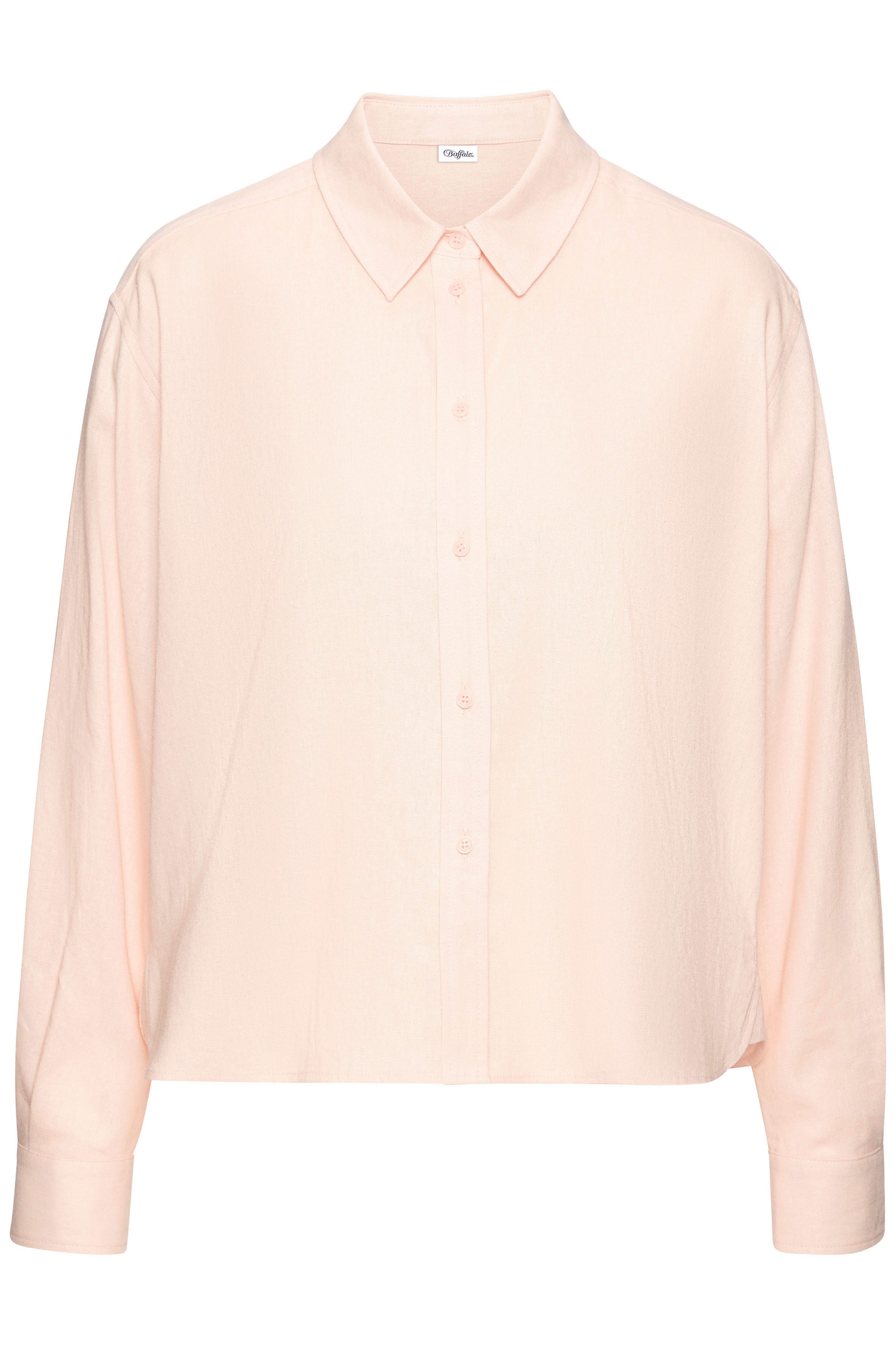 Buffalo Overhemdblouse met linnenpercentage, luchtige lange blouse met overhemdkraag