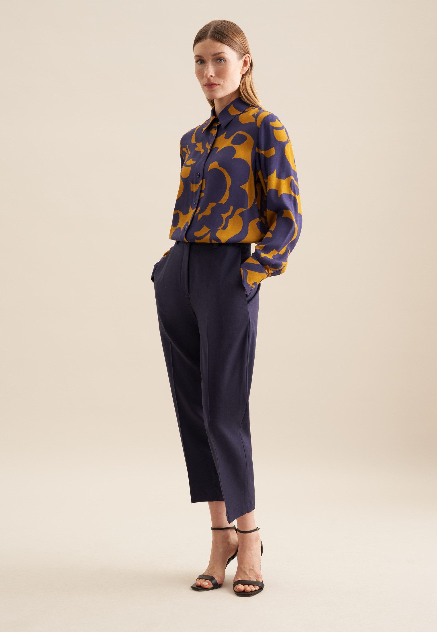 seidensticker Overhemdblouse Zwarte roos Lange mouwen kraag geometrische motieven