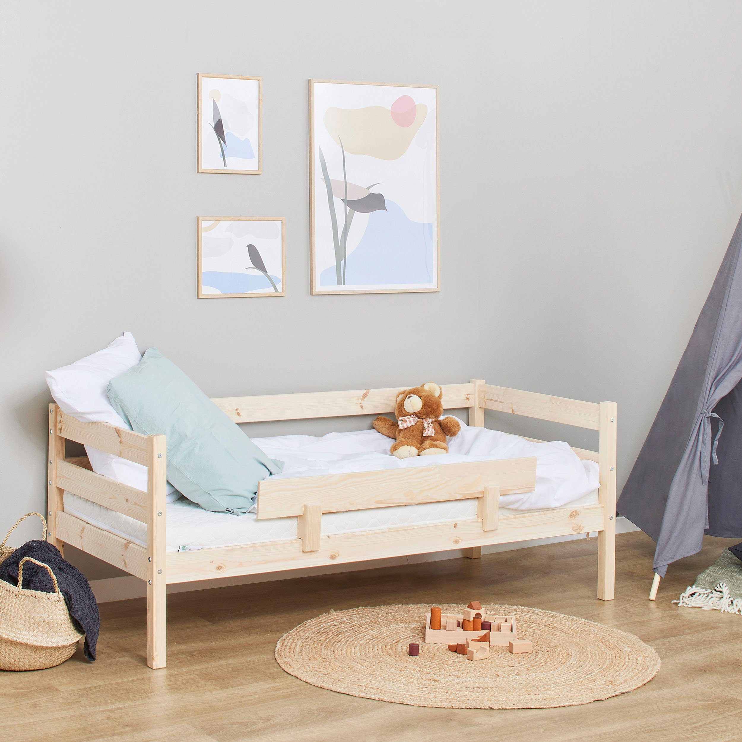 Hoppekids 1-persoonsledikant ECO Comfort kinderbed, massief grenenhout, tienerbed inclusief lattenbodem (set)