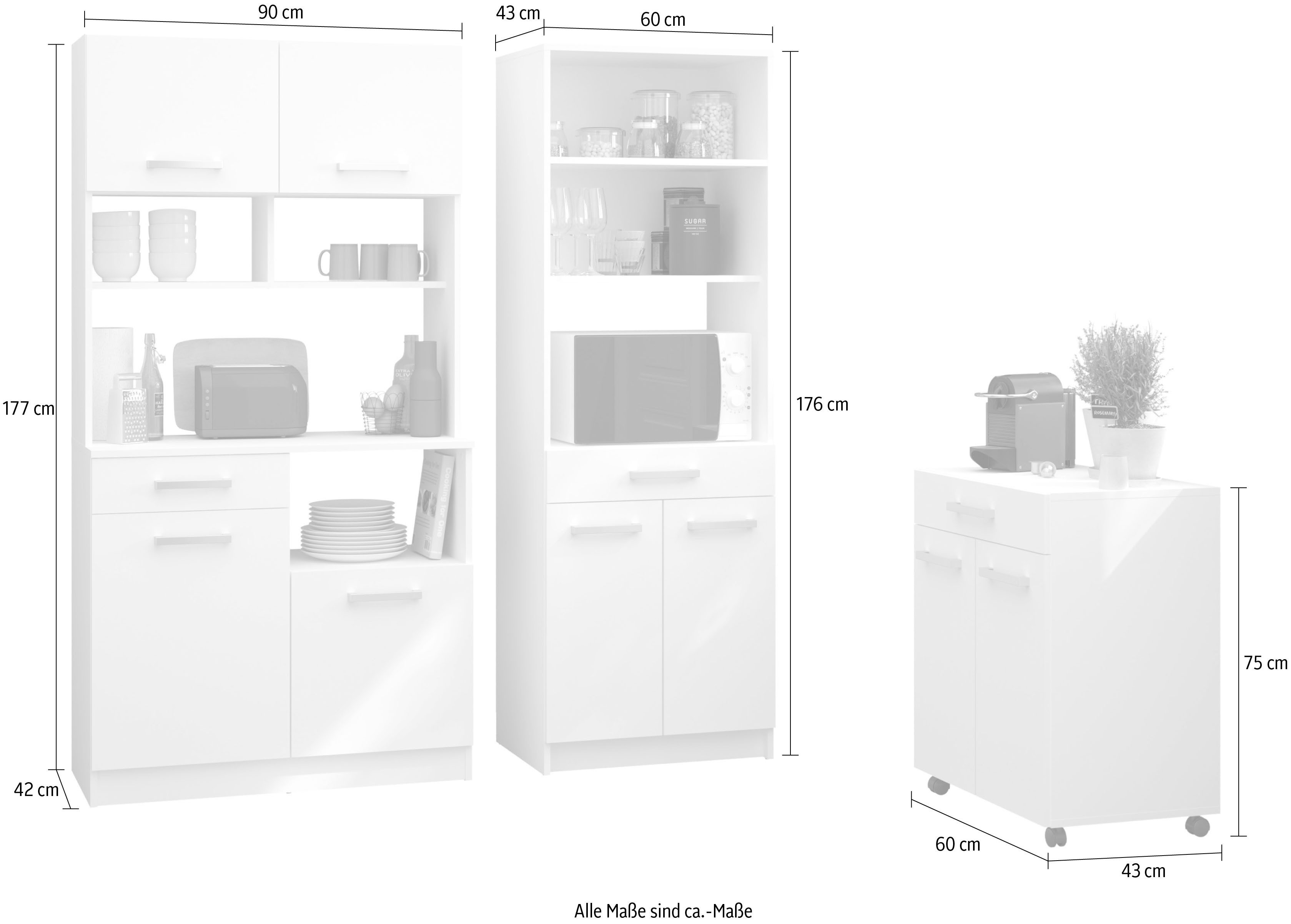 Parisot Kastenset Buffetset Uno 4 tijdloos, onderhoudsvriendelijk, veelzijdig, opbergruimte (3 stuks)