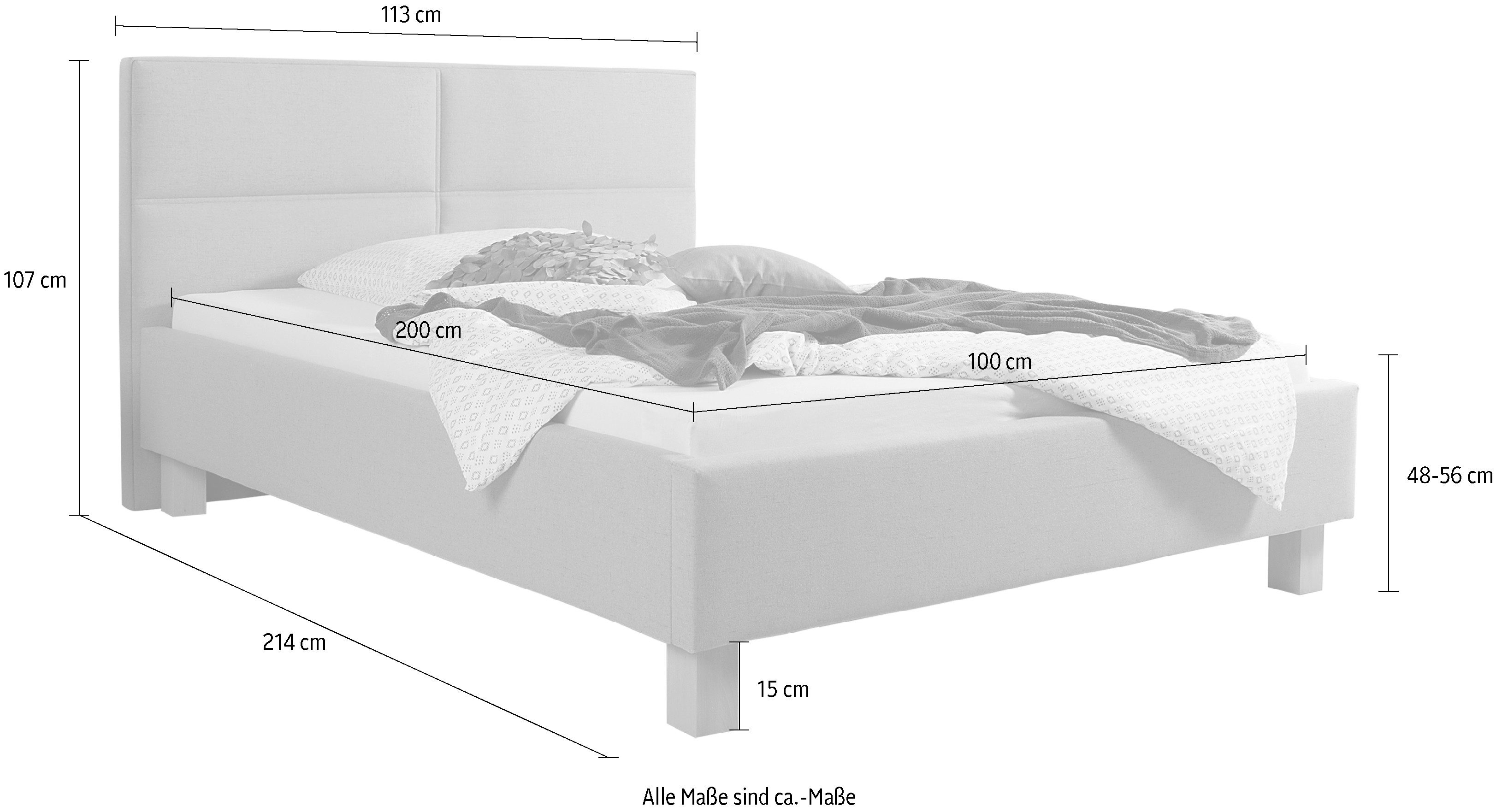 Maintal Gestoffeerd bed Derryville Zijkanten van het bed zelf te monteren, zonder bedkist