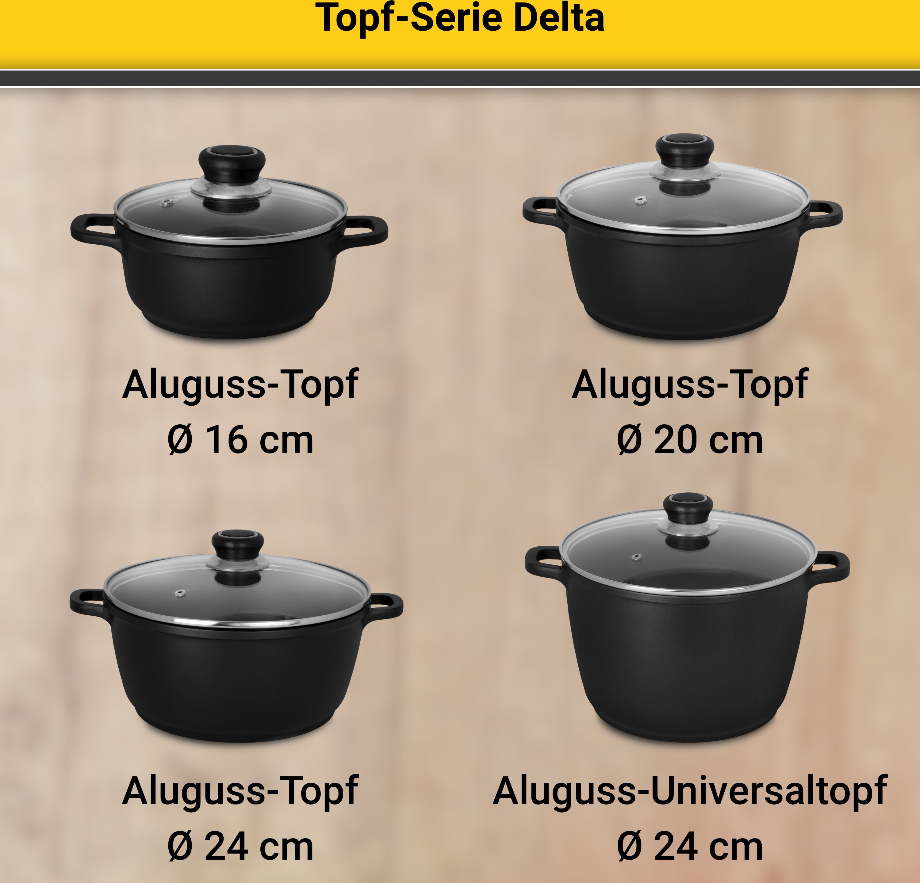 Krüger Kookpan Gietaluminium universele pan met glazen deksel delta, 24 cm