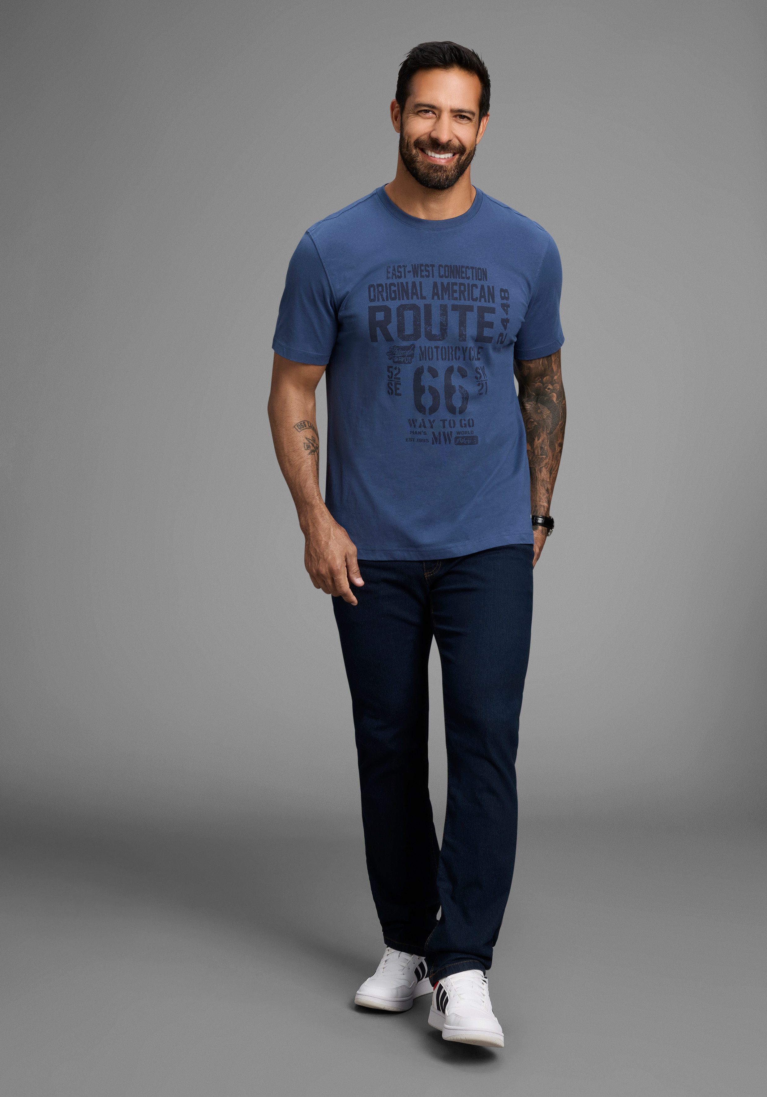 Man's World Shirt met ronde hals korte mouwen, casual pasvorm, bedrukt, ronde hals