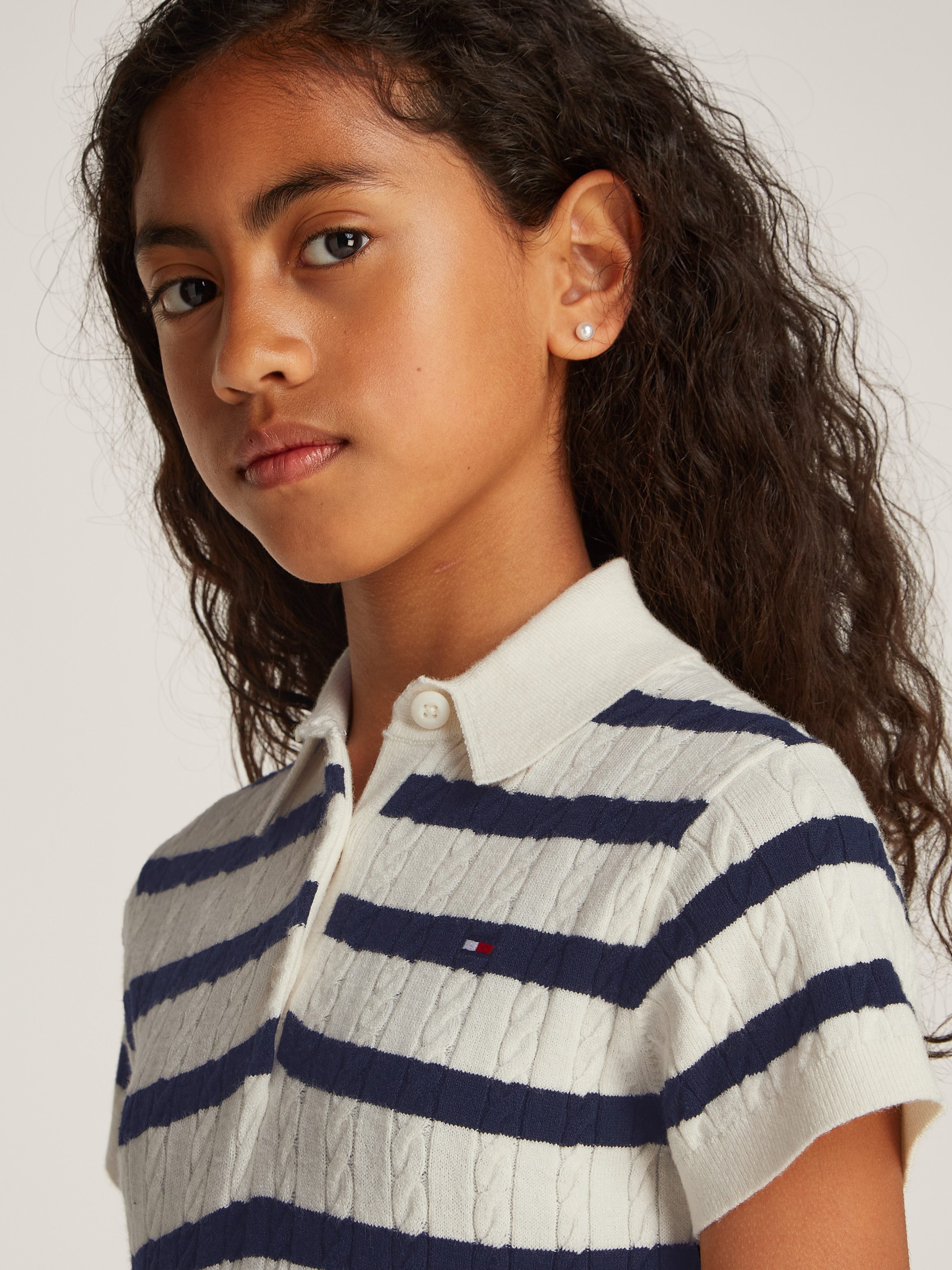 Tommy Hilfiger Gebreide jurk SWEATER DRESS SS met streeppatroon, met kabelpatroon