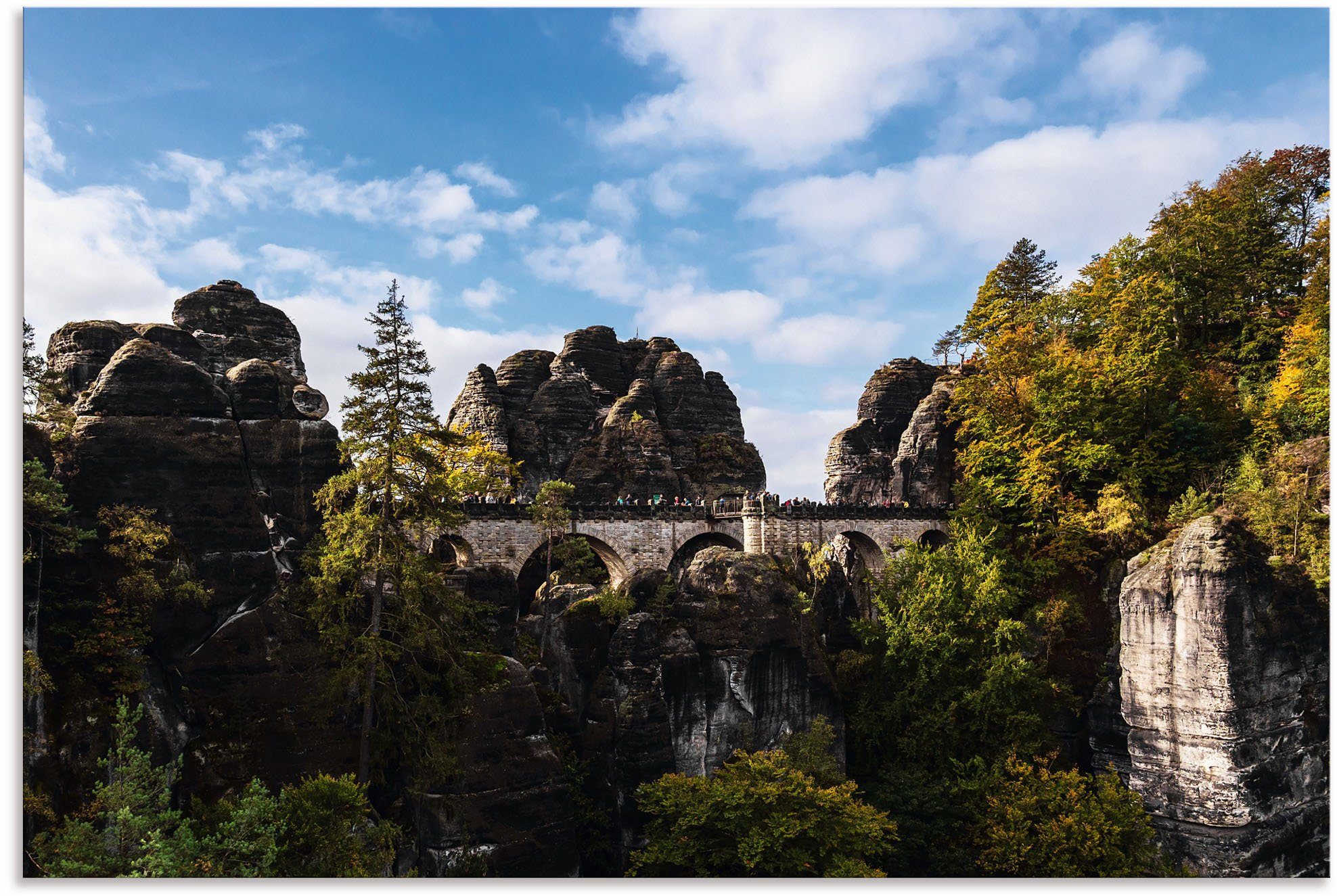 Artland Aluminium dibond print Bastion in het Saksische Zwitserland geschikt voor binnen en buiten, buitenafbeelding schilderijen blauw