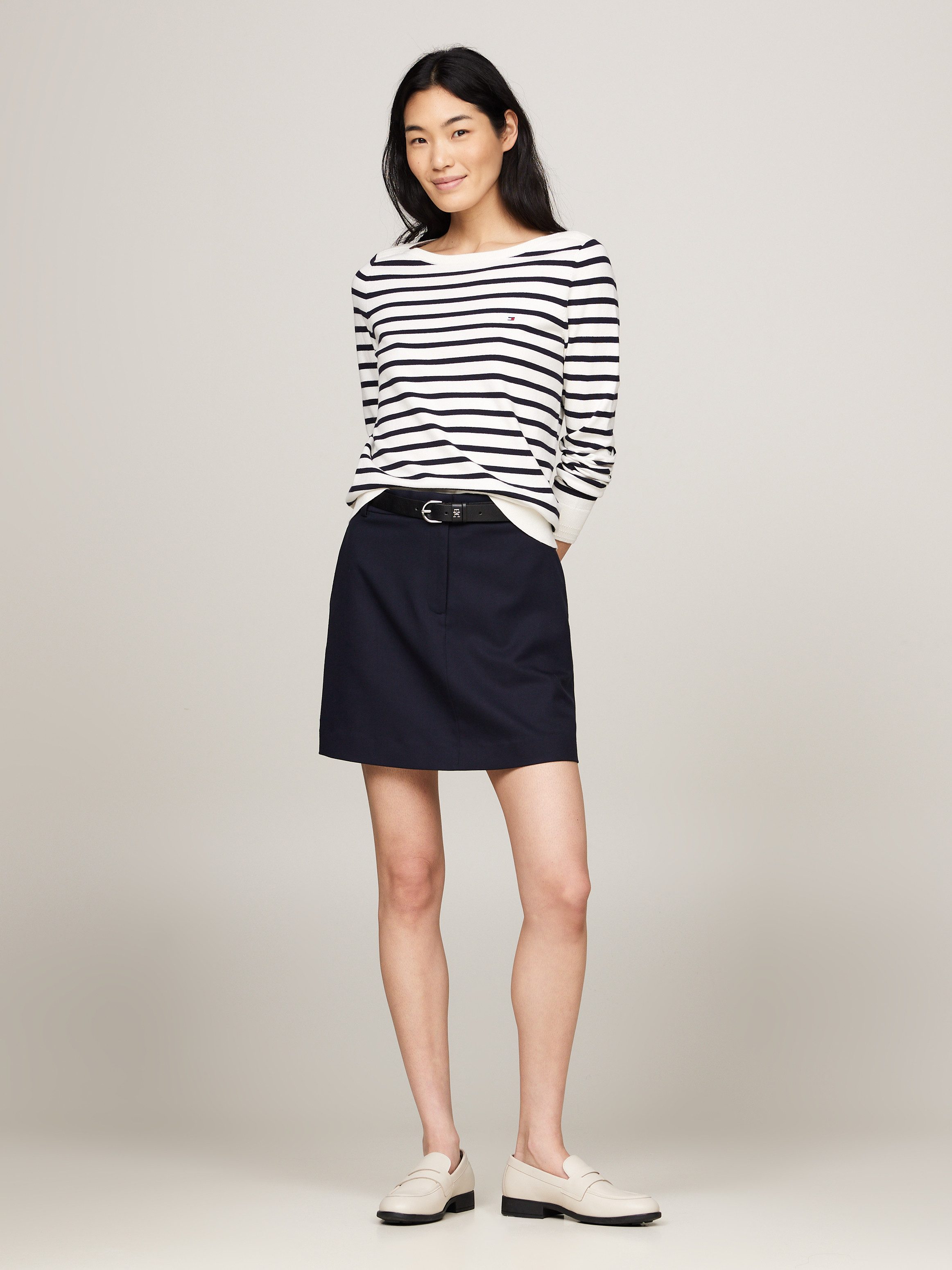 Tommy Hilfiger Gebreide trui CO JERSEY STITCH BOAT-NK SWEATER met -merklabel op de mouw