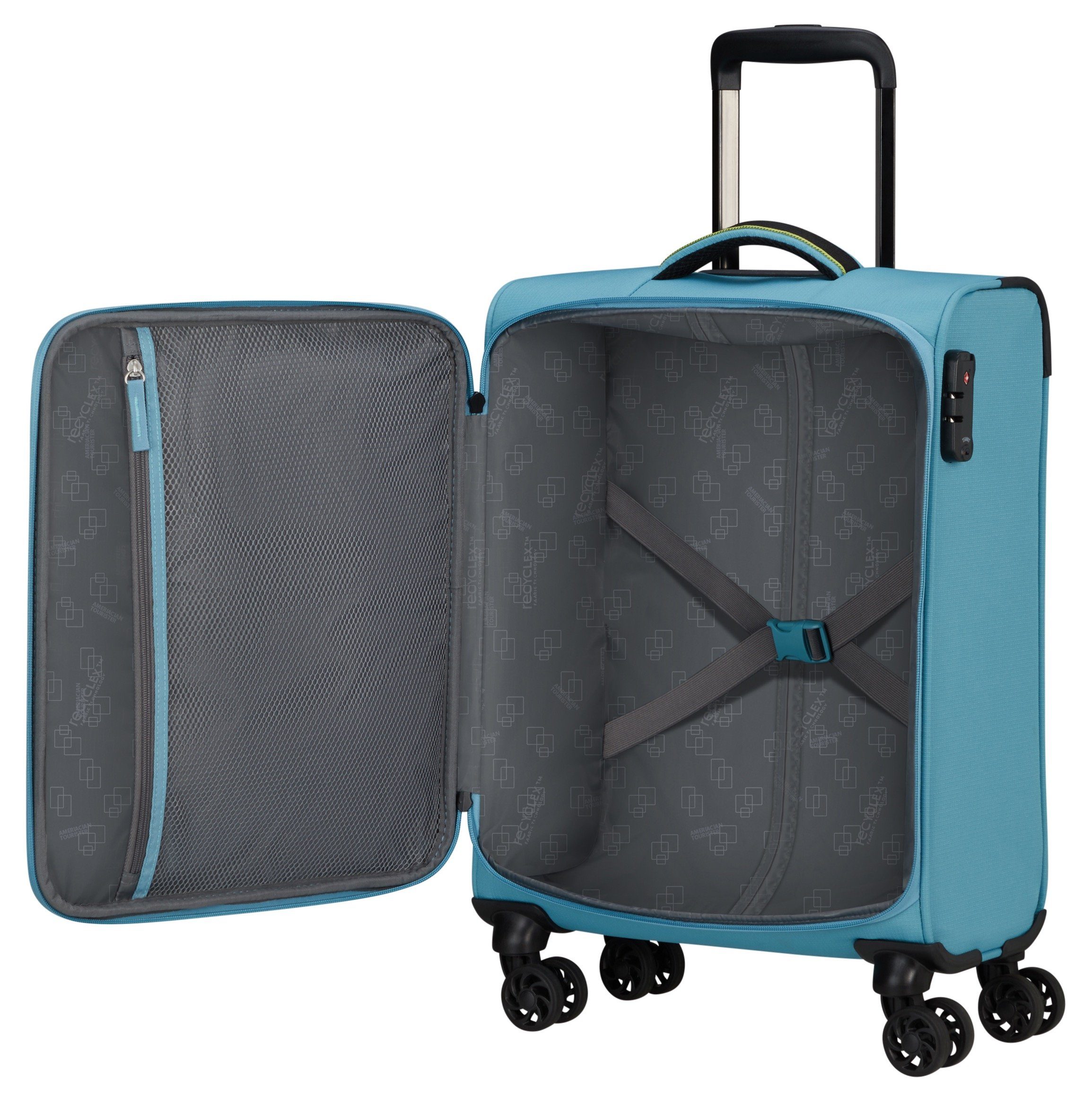 American Tourister® Trolley (handbagage) TAKE2CABIN, 55 cm harbor blue Handbagage-koffer koffer reisbagage zachte koffer TSA-cijferslot
