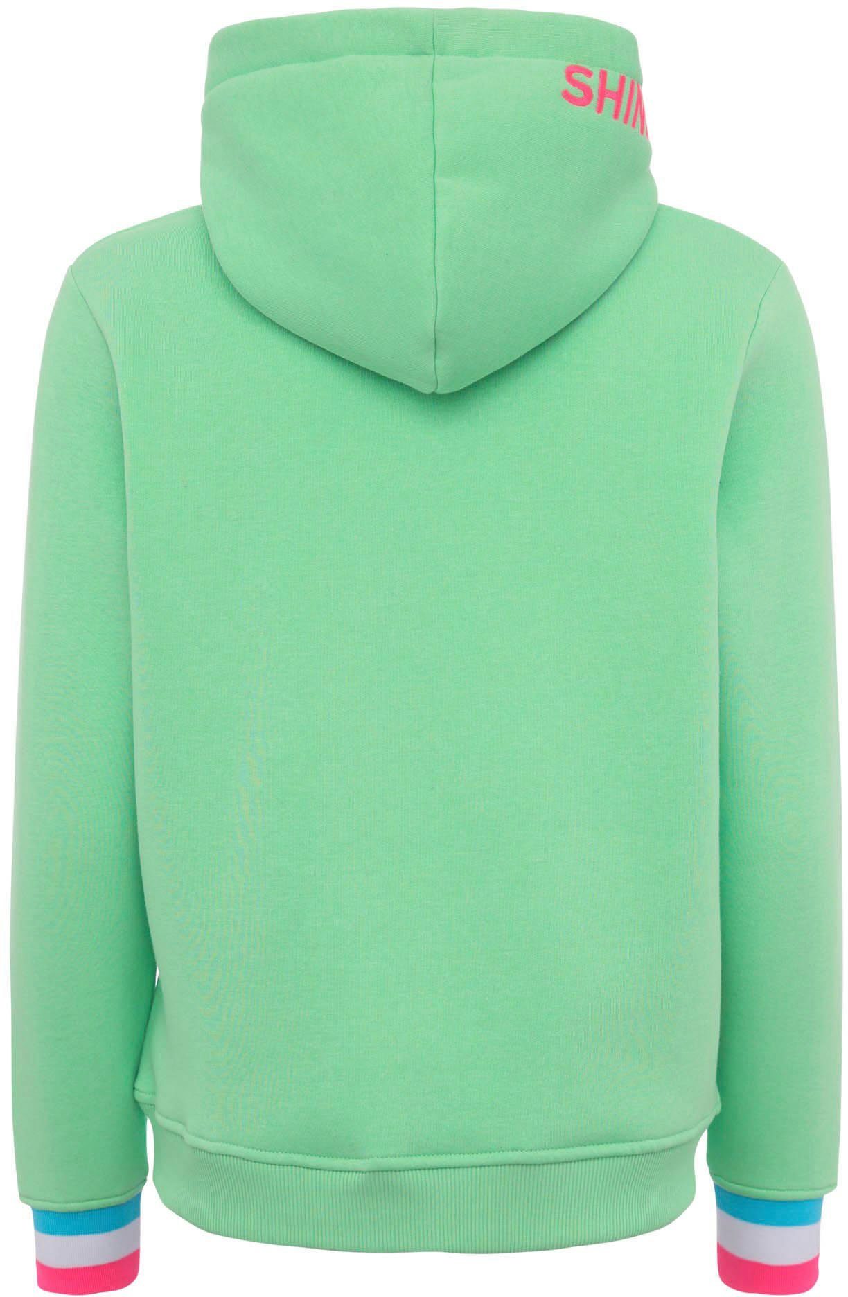 Zwillingsherz Hoodie Always Happy met smiley-print van frotté en neon details