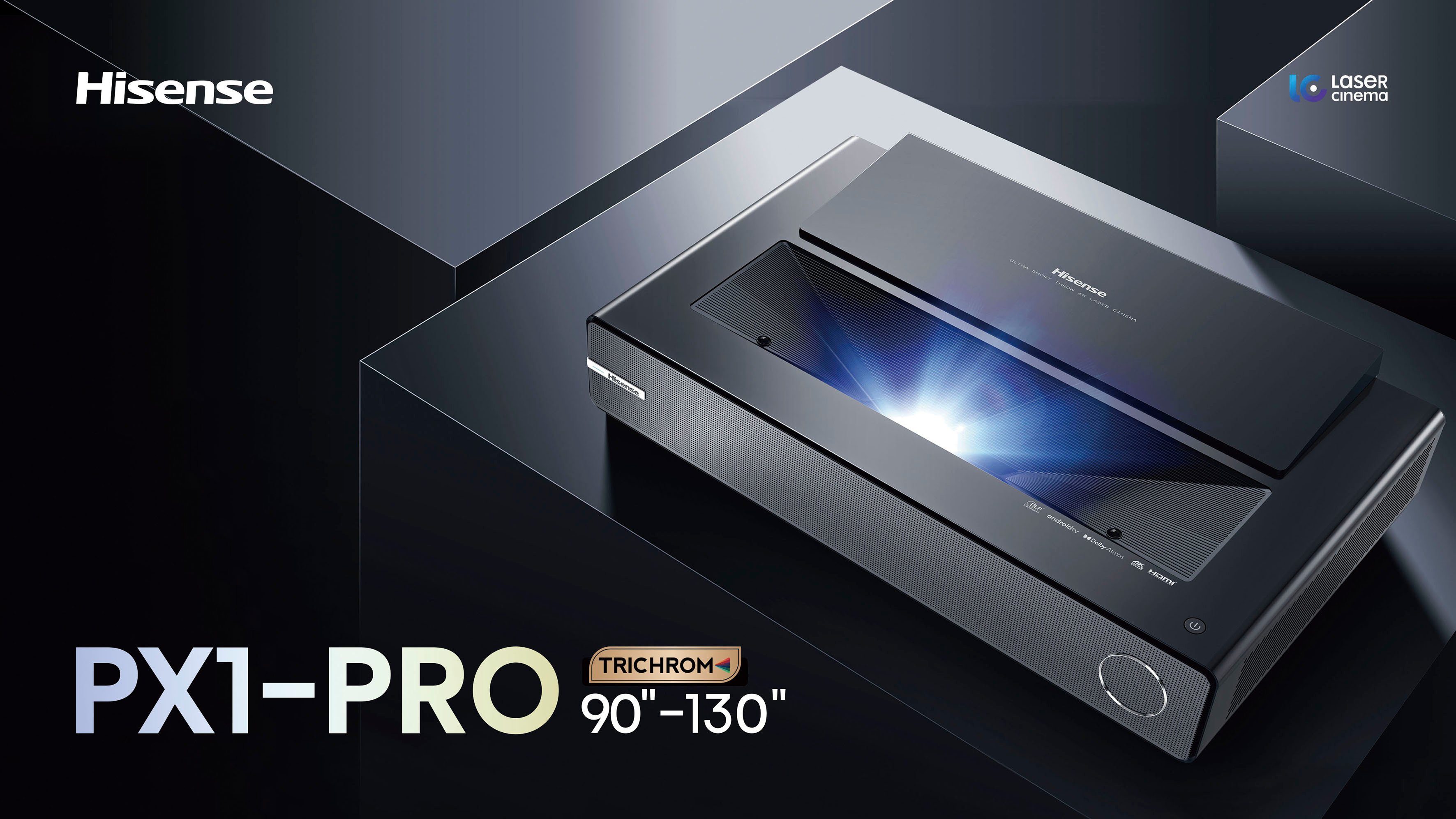 Hisense Laser-tv PX1-Pro 90-130 inch Trichroma laserprojector, 4K Ultra HD, 4k laser cinema, rgb lasertechnologie, android q - zonder scherm
