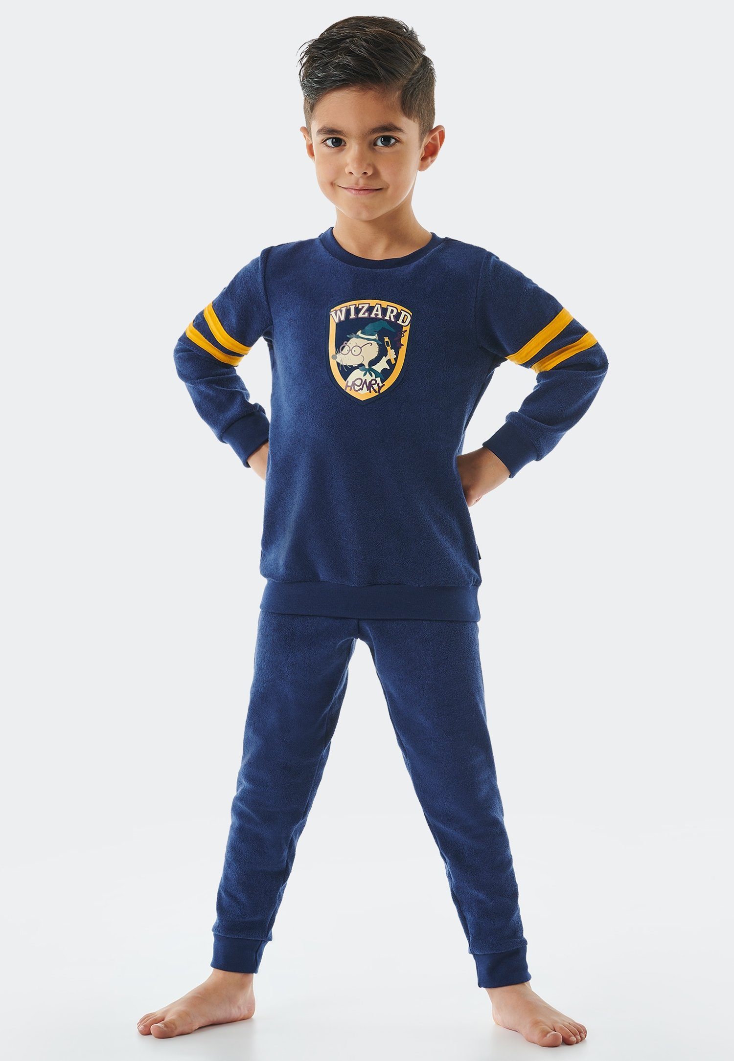 Schiesser Pyjama "Rat Henry" met trendy college-print (set, 2-delig) jongens pyjama's maat 98 blauw